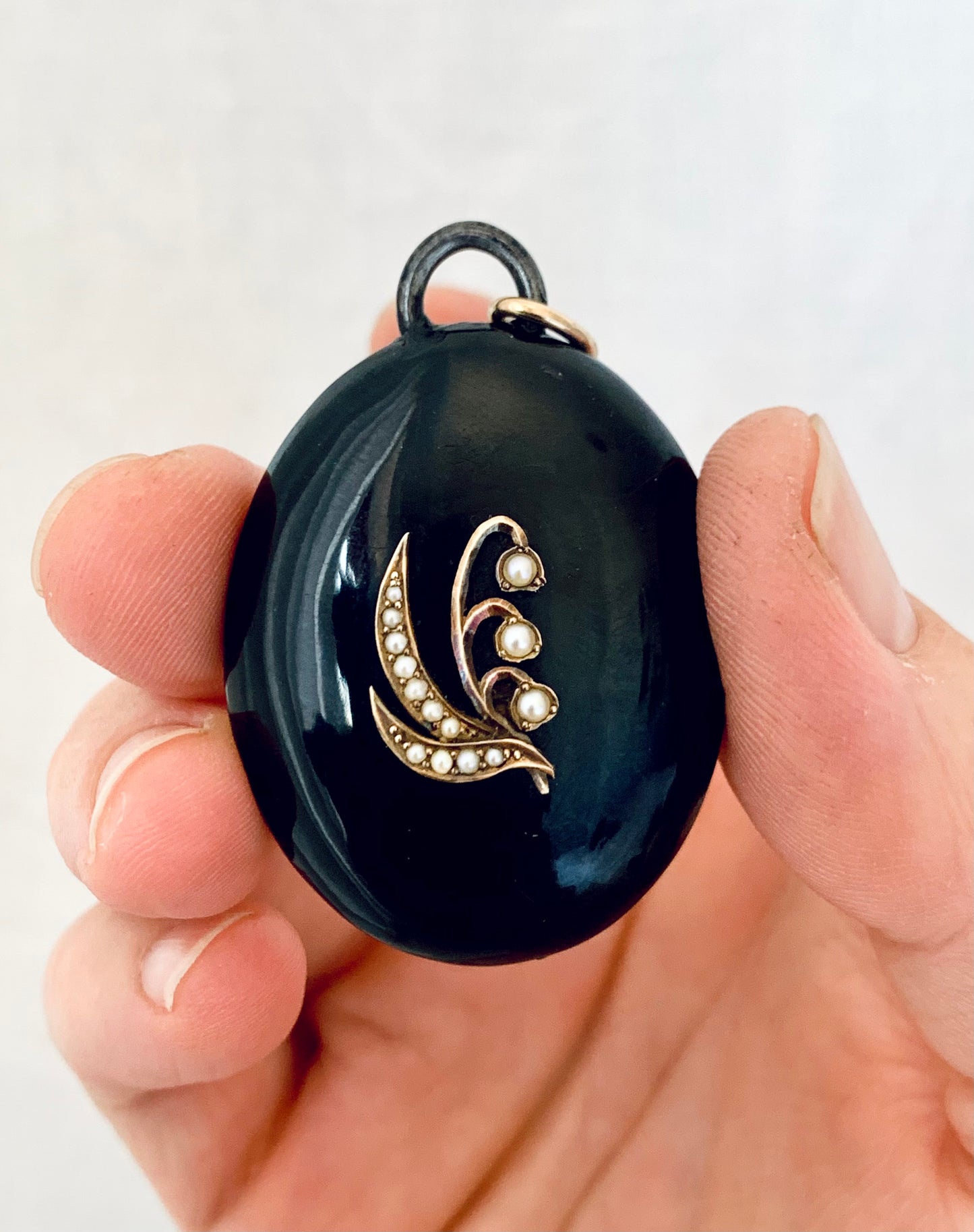 .1870s .1880s antique Victorian era rare and gorgeous natural Pearls and French Jet gold detailed Mourning locket pendant