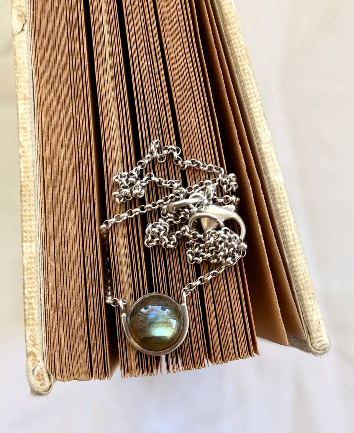 .925 Mid Century Modern revival Labradorite silver modernist gemstone chain necklace