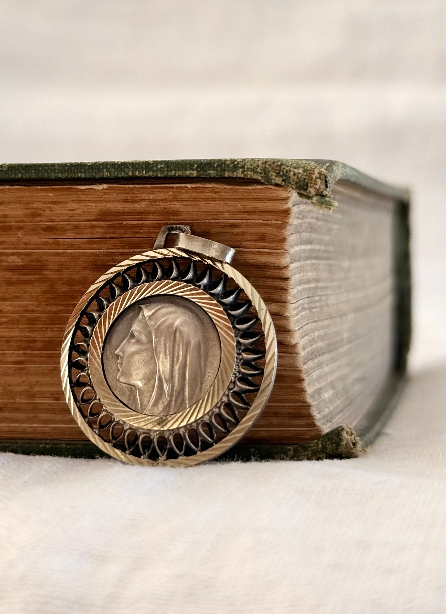 .1950s .1970s French Religious Holy Virgin Mother Maria Fatima Roman Catholic signed medallion token pendant
