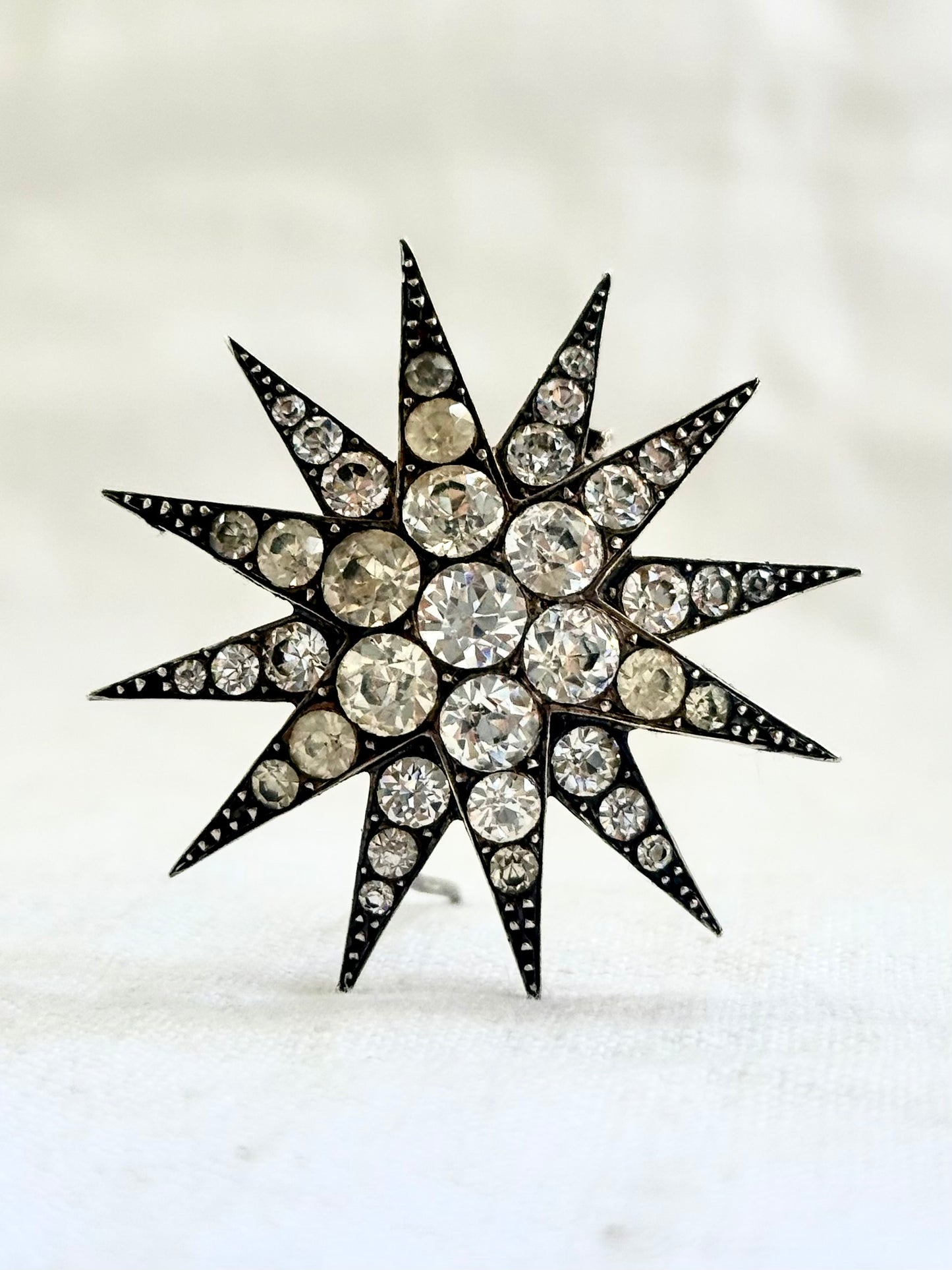 .1880s .1900s antique .900 silver Victorian Edwardian large Celestial starburst star bright hand cut paste gemstone true antique celestial star brooch