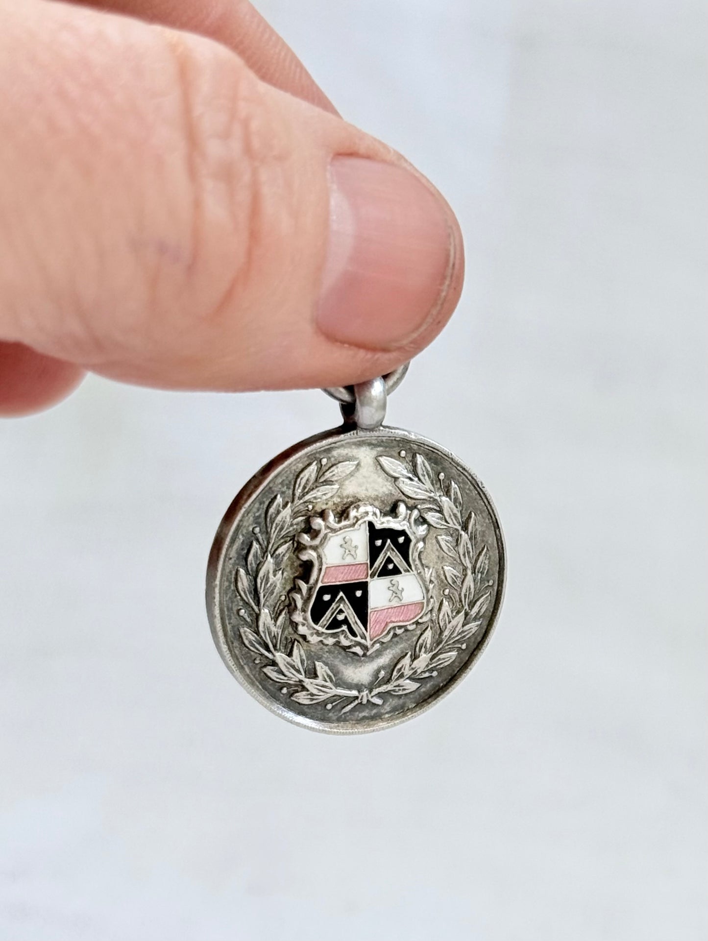 .1923 .925 awards fob medal Birmingham Sterling Silver sports award enamel crest round fob medallion