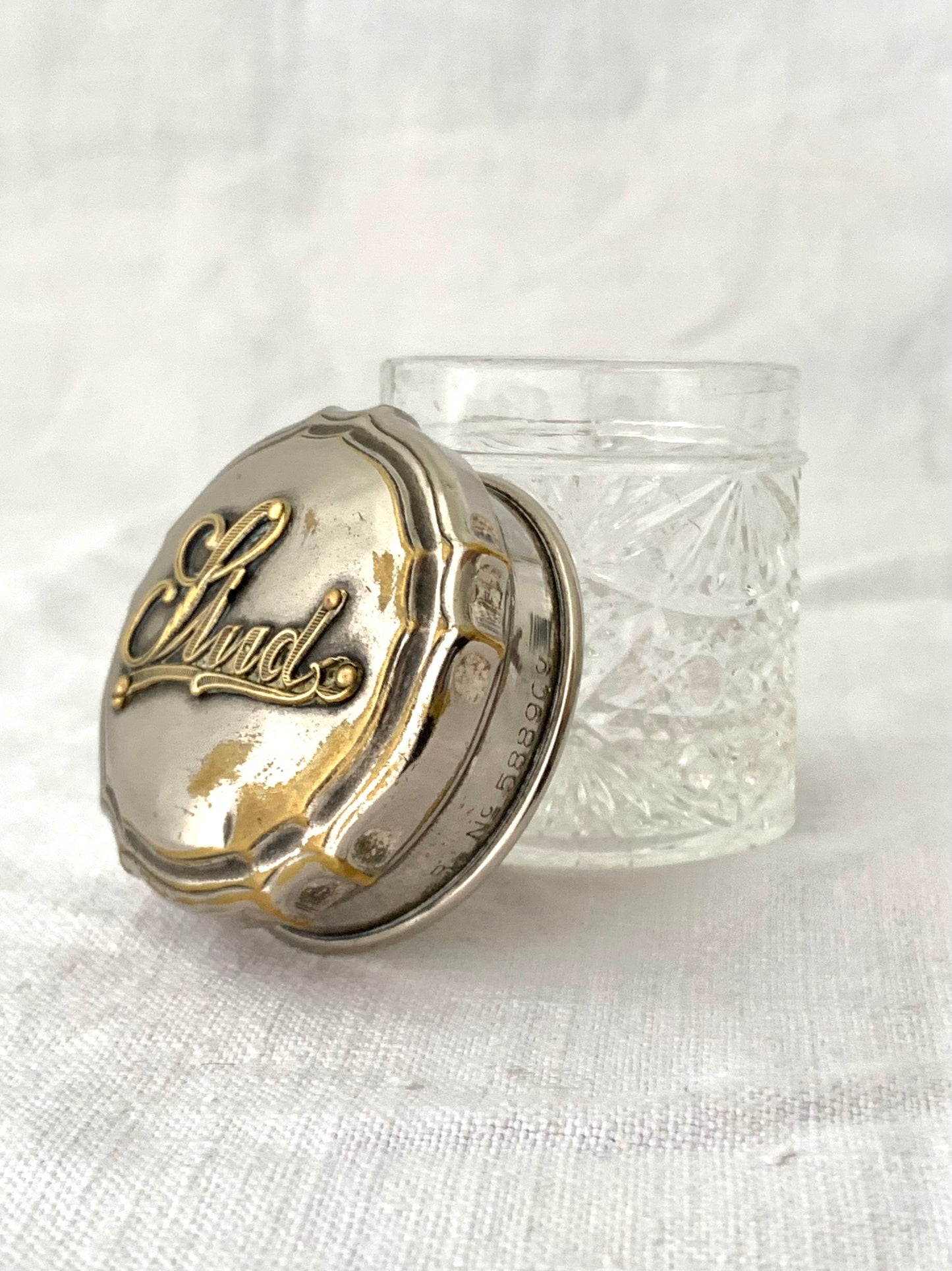 1900s Art Nouveau Edwardian cut glass Studs pin vanity jar