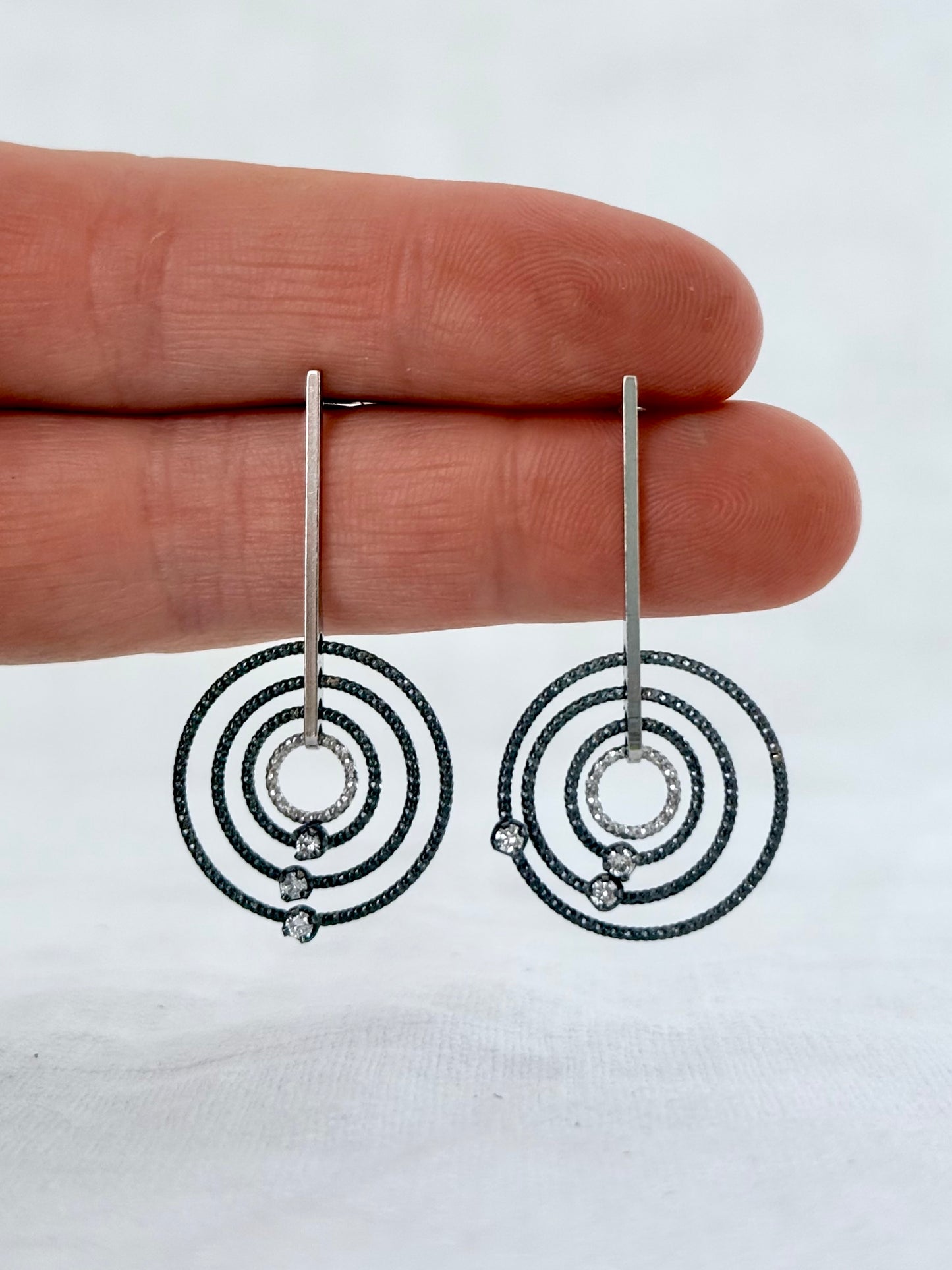 .2000s .925 silver Diamond and Black Rhodium plated CiCi designer Milano diamond drop dangle designer old stock new stock Earrings
