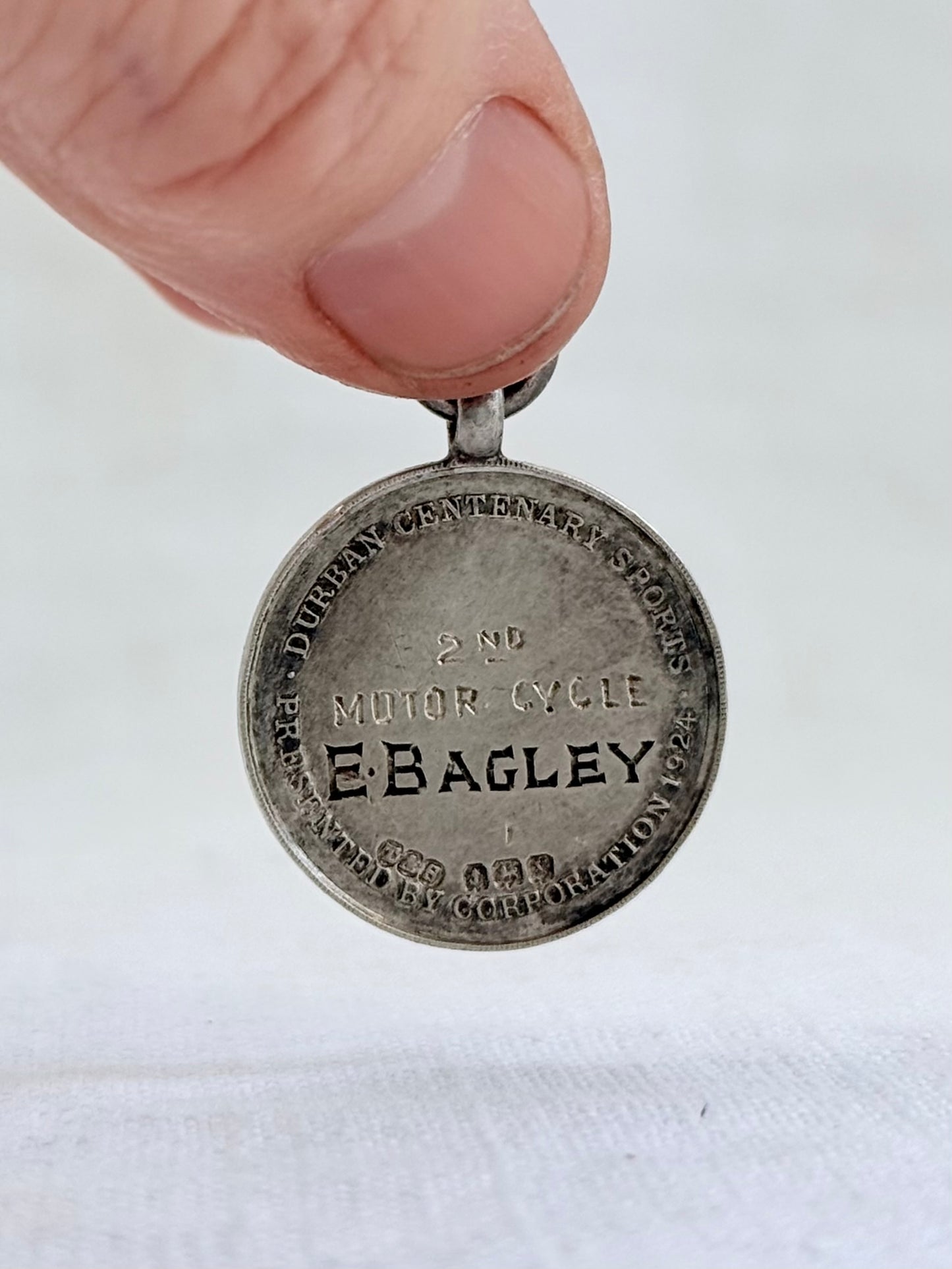 .1923 .925 awards fob medal Birmingham Sterling Silver sports award enamel crest round fob medallion