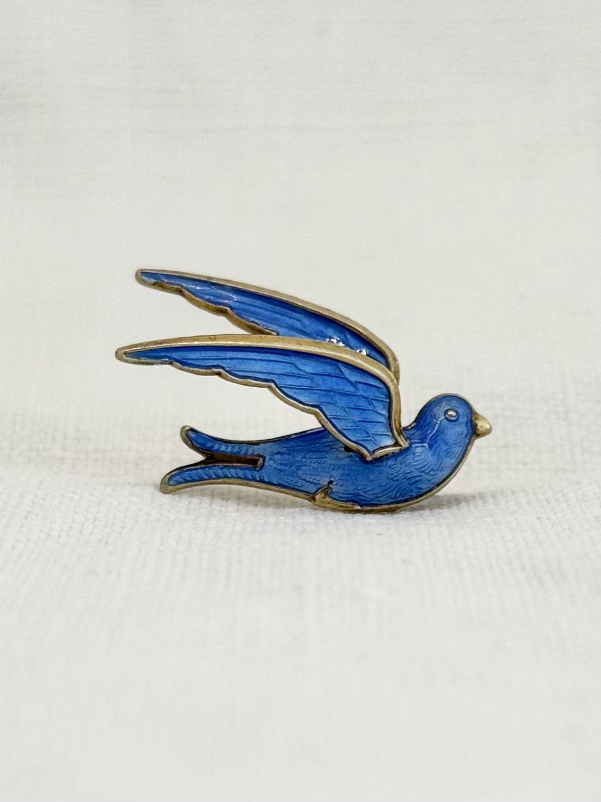.1950s collectors bird dove royal blue enamel brooch by Hans Myhre of Oslo Norway