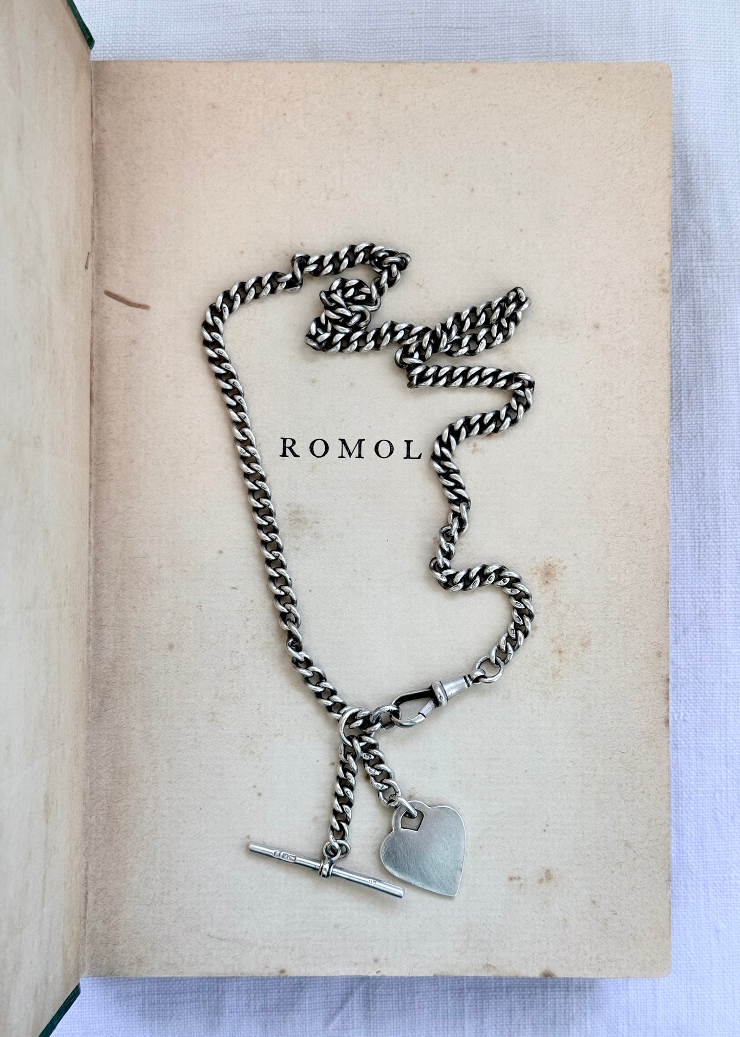.1900s .1934 .925 Birmingham Coronation hallmarked solid silver Edwardian fob chain heart token fob watch chain curb chain necklace