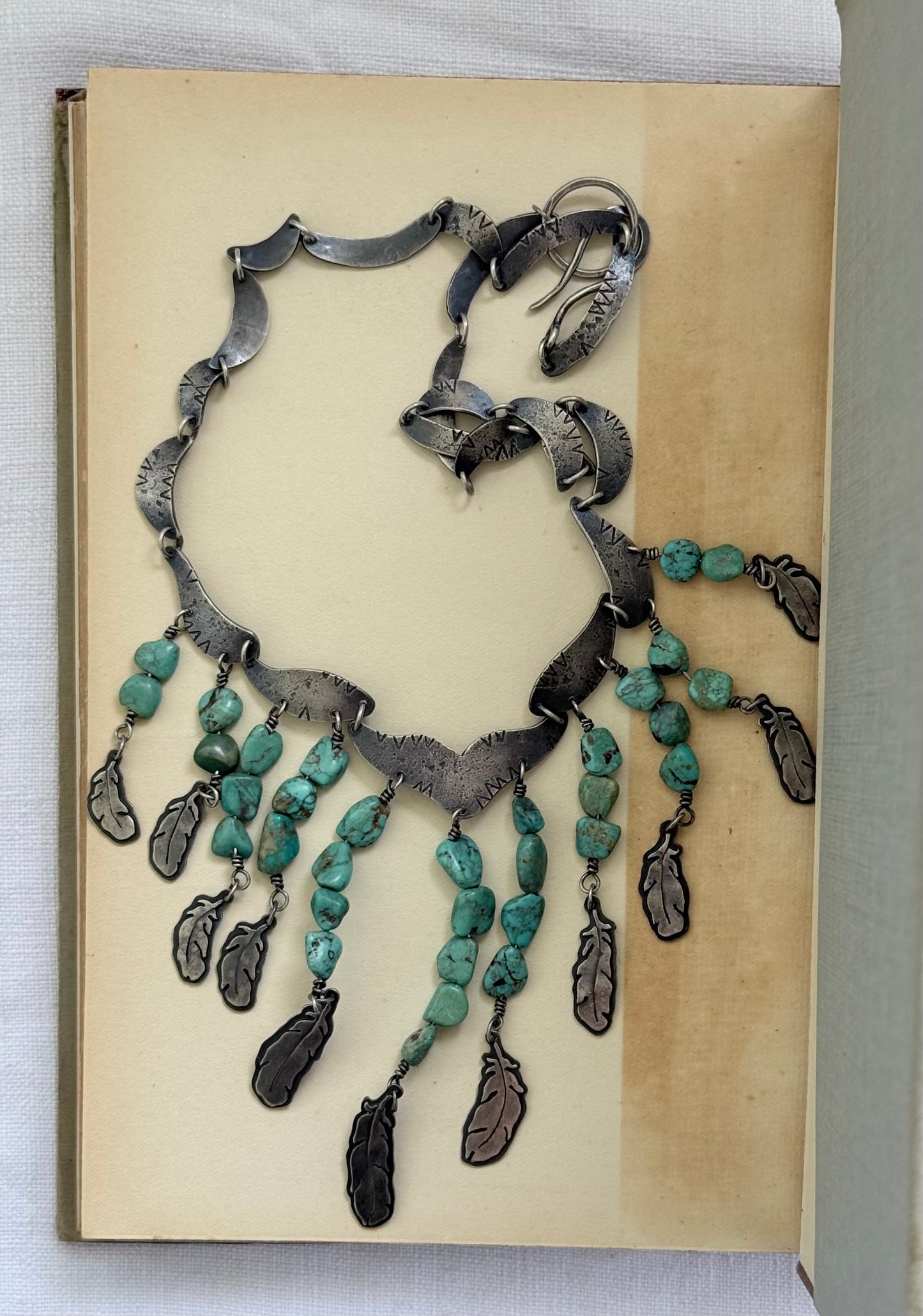 .925 artisan vintage Navajo silver feather traditional collectable collectors cascade necklace