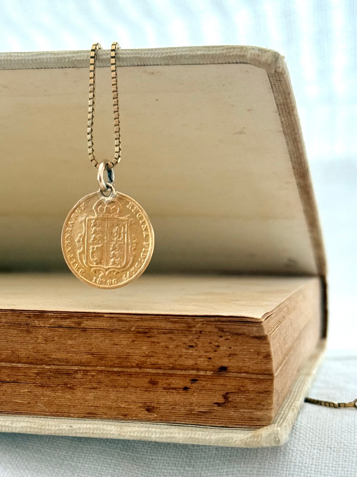 .1890 .22ct gold true antique half sovereign Victorian fine gold coin pendant