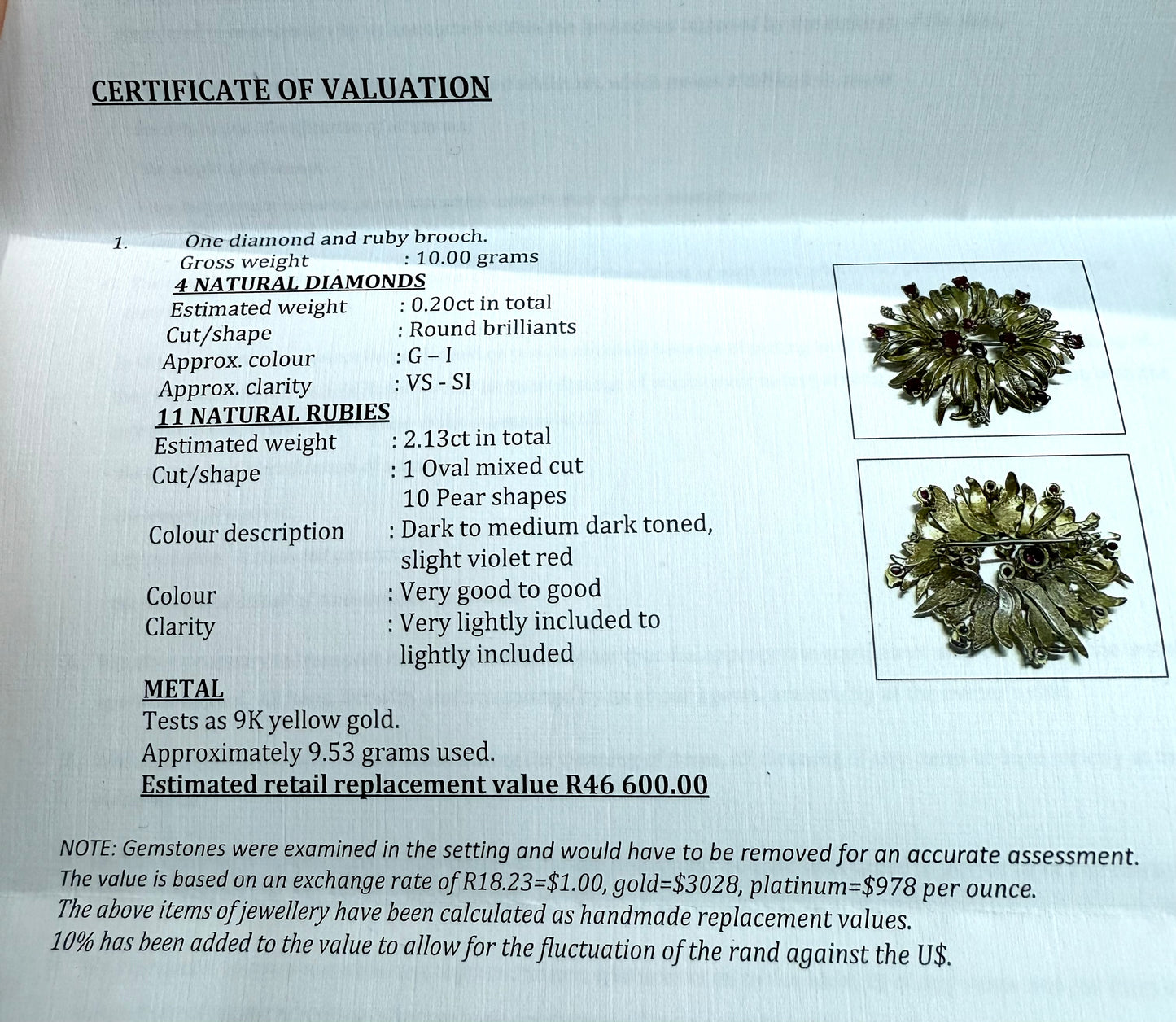 .1960s .1970s .375 gold modernist Diamond and Ruby gemstone heirloom Edelweiss flower spray brooch pin