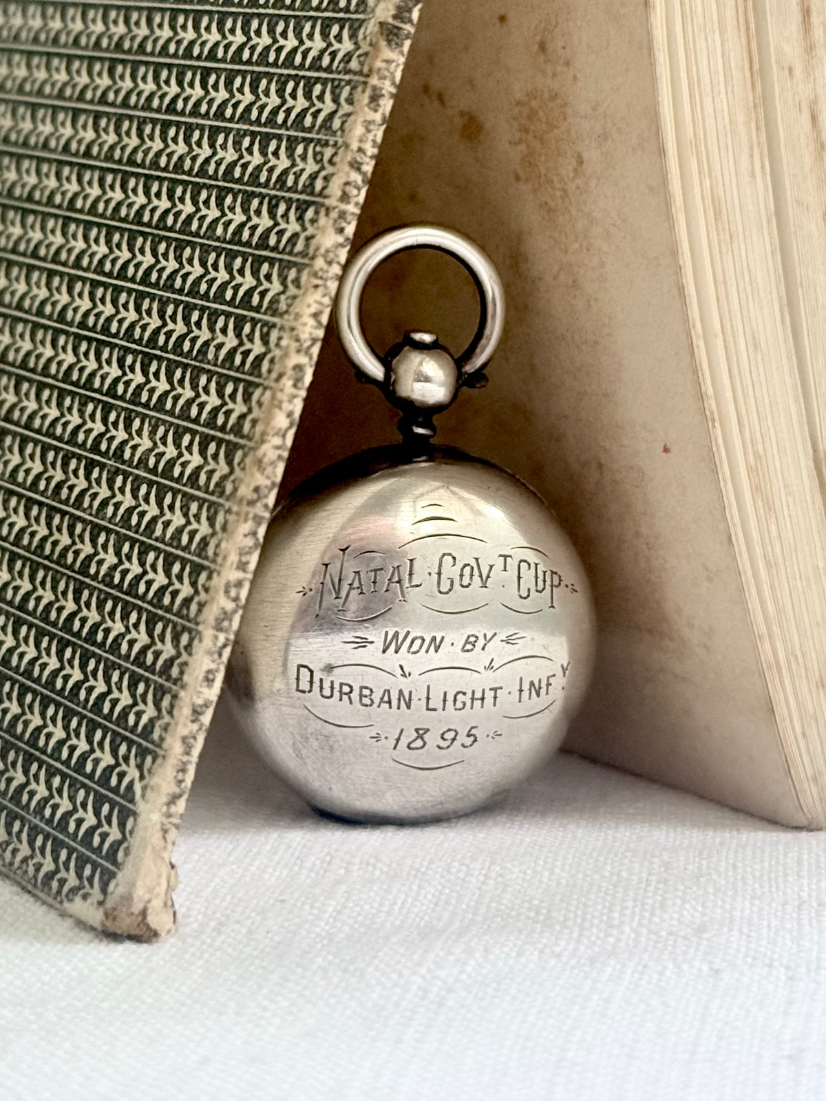 .1890 .925 antique Birmingham England historic exquisite early South African Victorian era hallmarked sterling silver Sovereign Chatelaine coin awards prize pendant