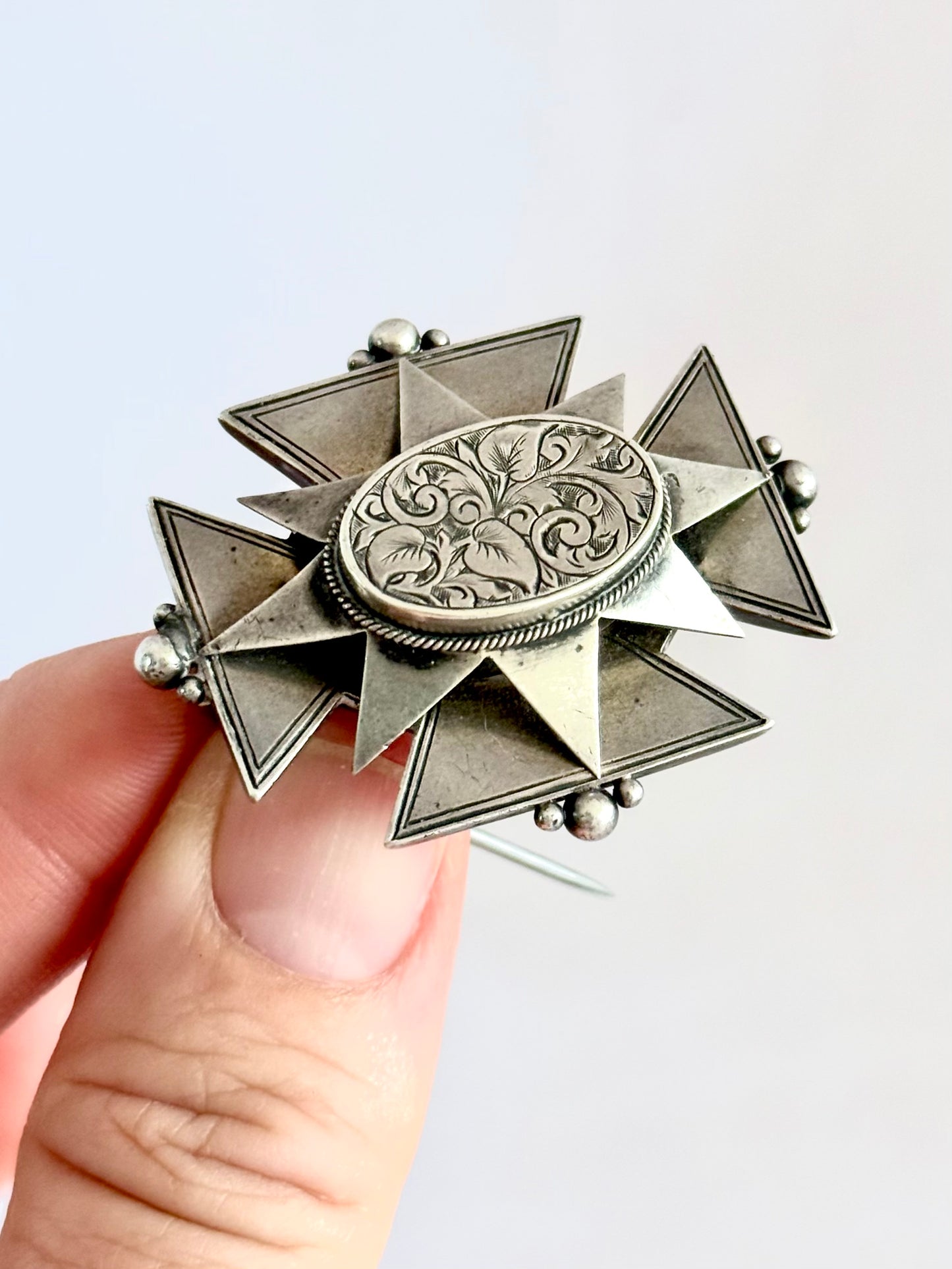 .1887 .925 Victorian silver maltese cross rare hallmark sterling silver brooch locket heirloom treasure