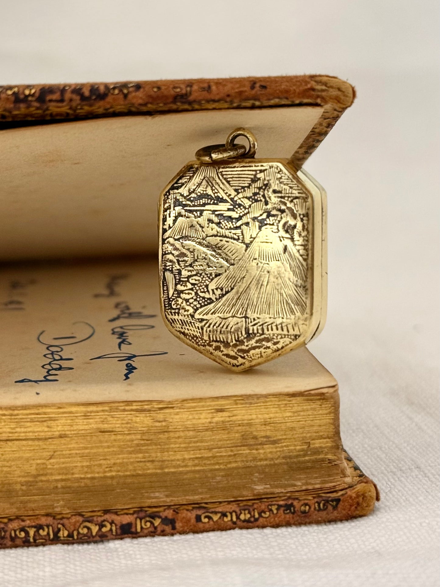 .1880s .1890s Antique rare and desirable Japanese Bronze Gold enamel Shakudo inlay artisan pendant locket