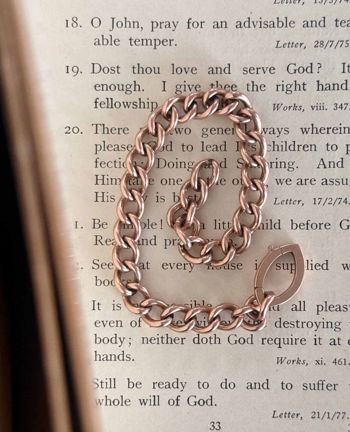 .375 .9ct heirloom classic solid rose gold hallmarked fob chain curb chain bracelet extension chain