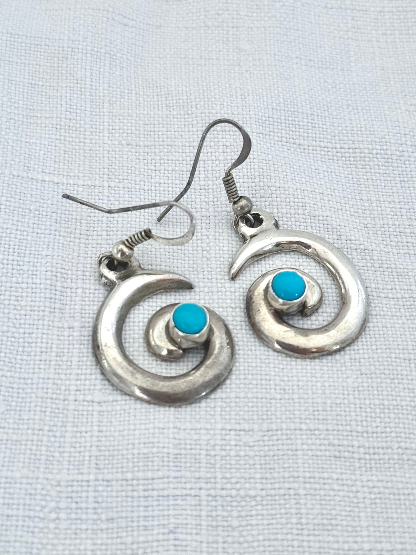 .1970s .925 artisan made Navajo silversmith turquoise silver swirl pattern necklace and designer Mildred Parkhurst earring set