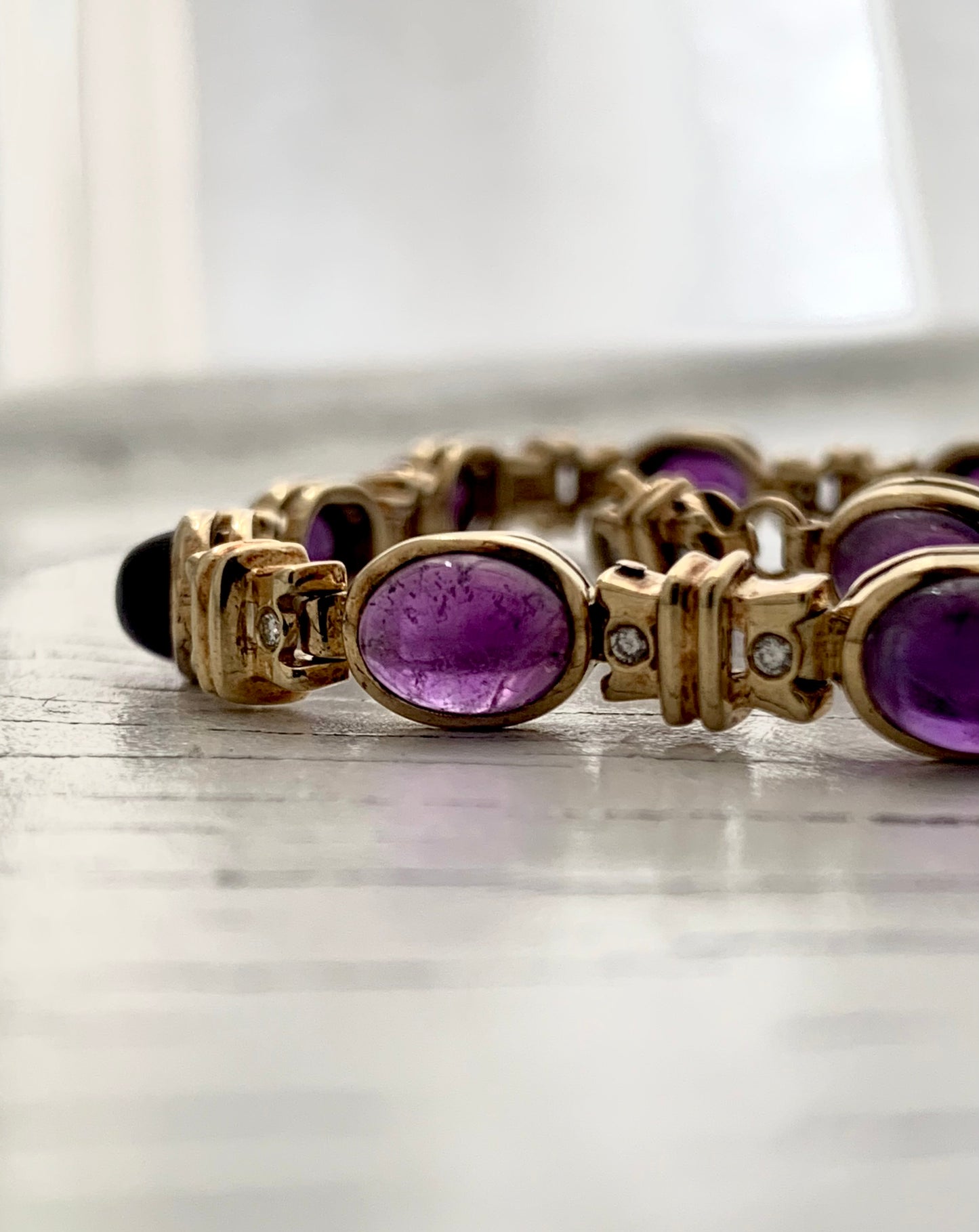 .10 Amethysts 20 Diamonds 9ct studio made gold luxury gemstone accented magnificent estate tennis bracelet.