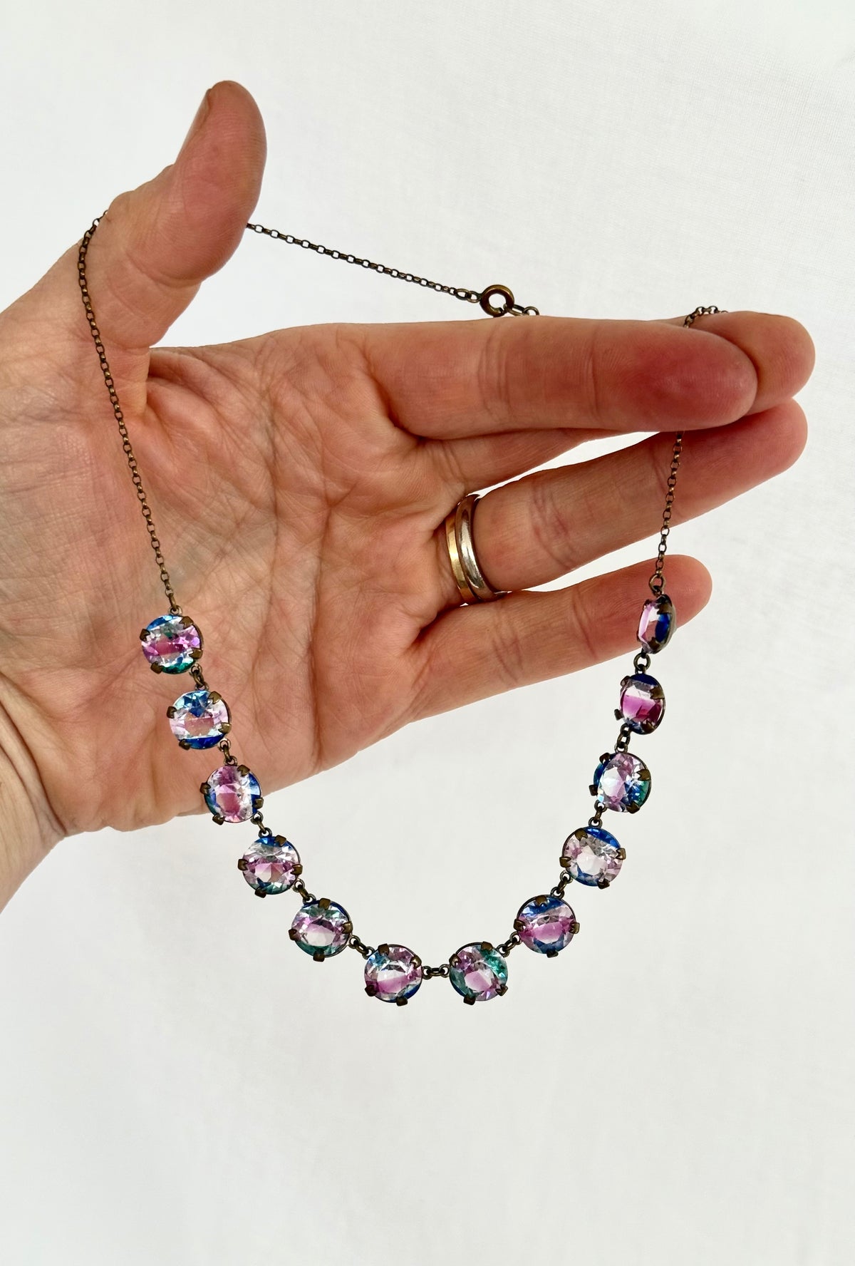 .1920s .1930s Iris Glass Riviera necklace and earring set in original presentation box