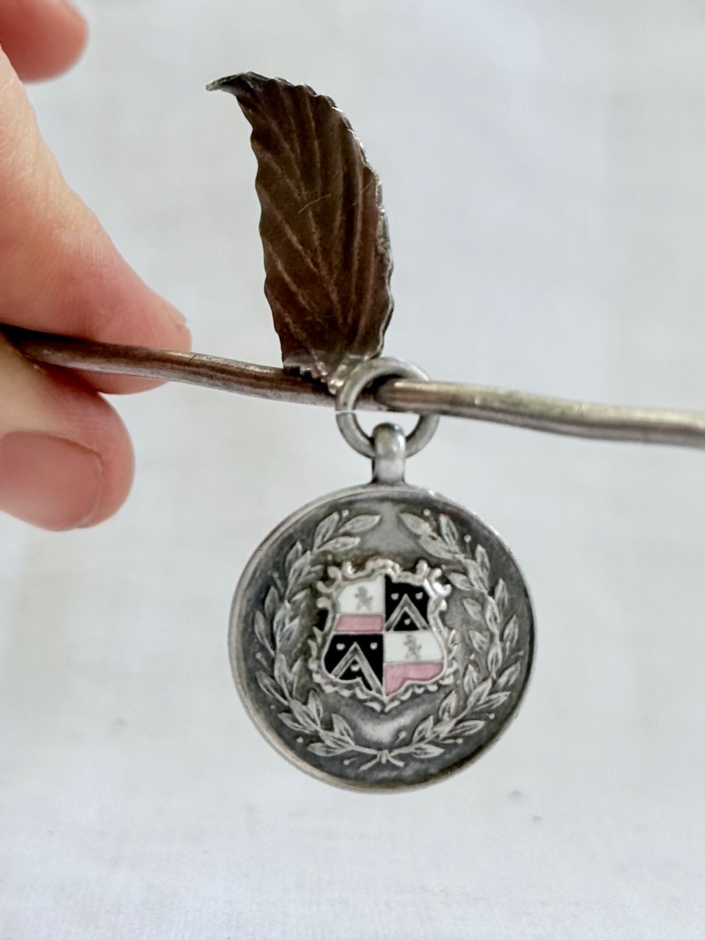 .1923 .925 awards fob medal Birmingham Sterling Silver sports award enamel crest round fob medallion