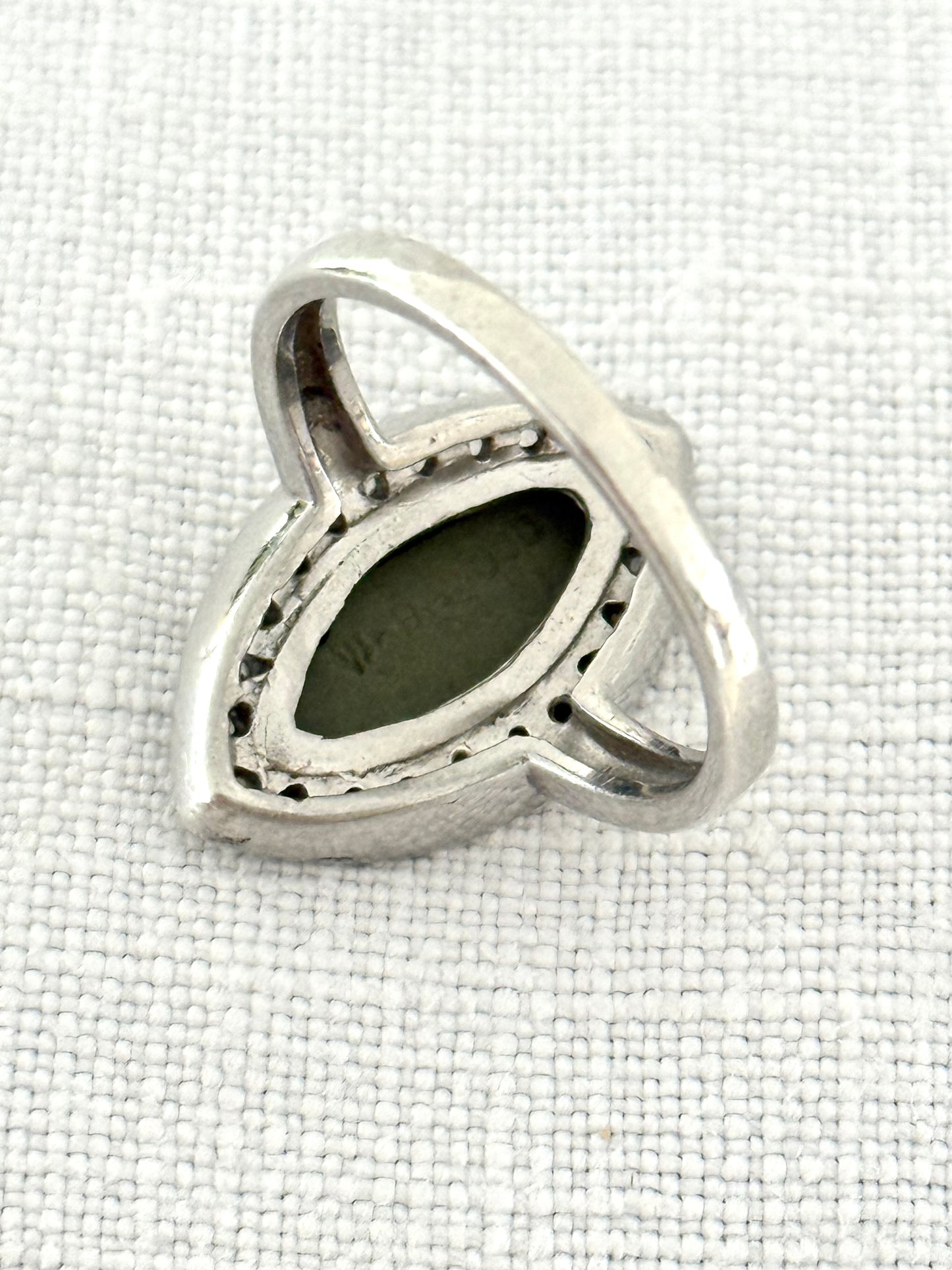 .1970s .925 dancing dame Grecian style moss green Jasperware high relief Wedgwood cameo set into modernist clear gemstone naiveté sterling silver dress ring