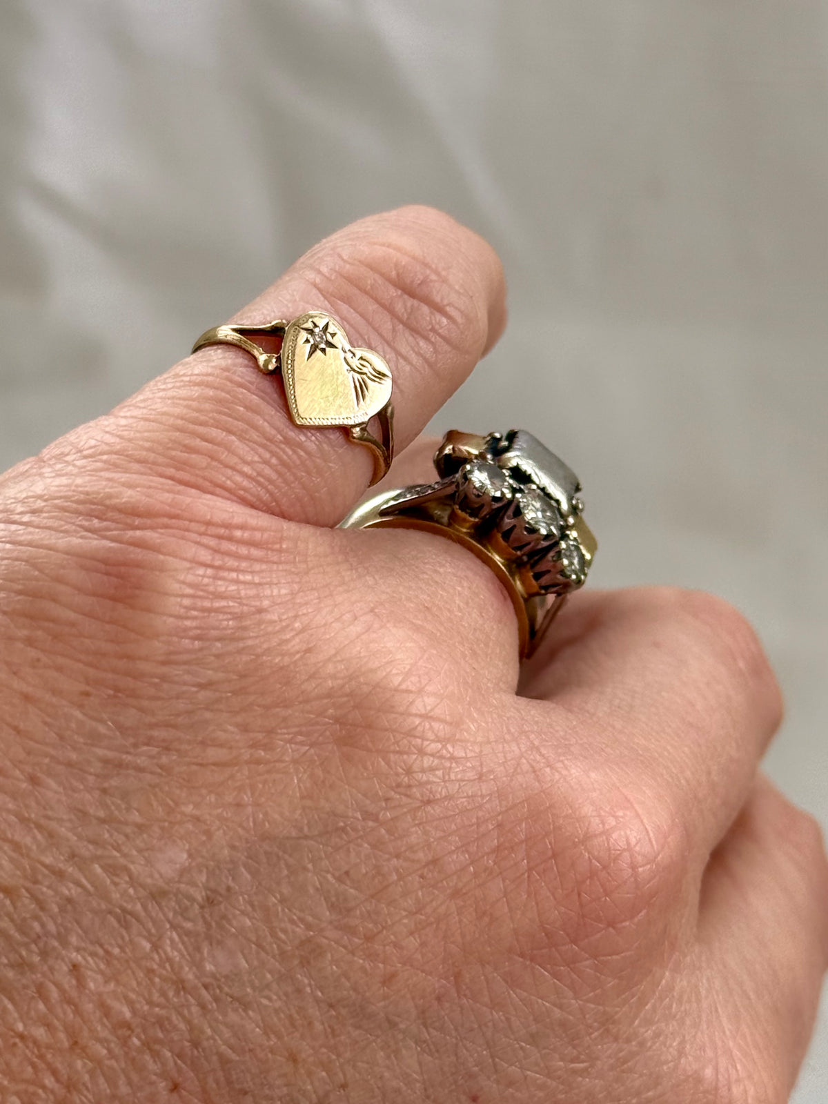 .375 .9ct gold heart token diamond starburst sweetheart love token swallow bird heart ring