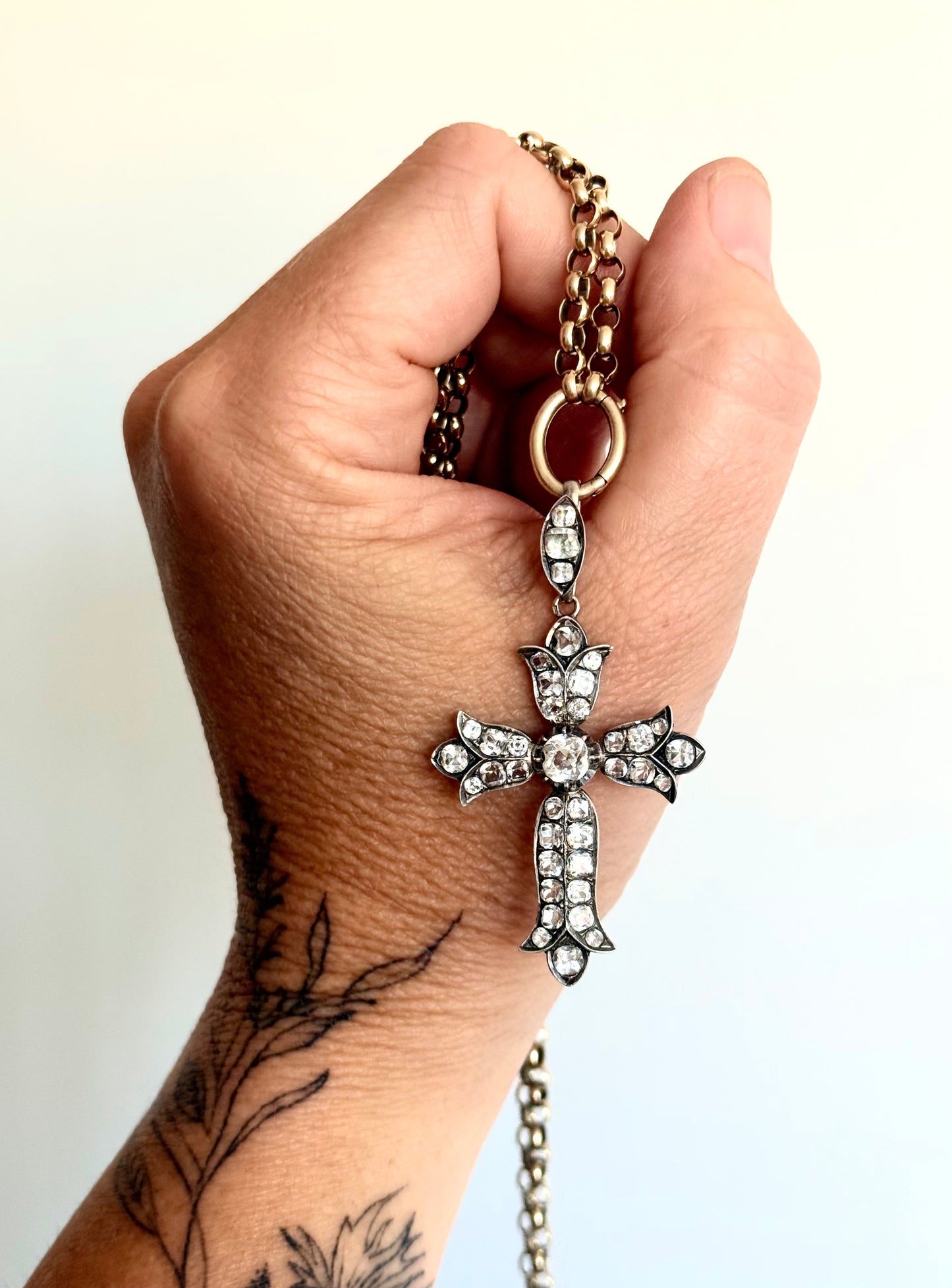 .1860s .1870s antique French silver collectors treasure Fleur de Lis Rock Crystal cross pendant