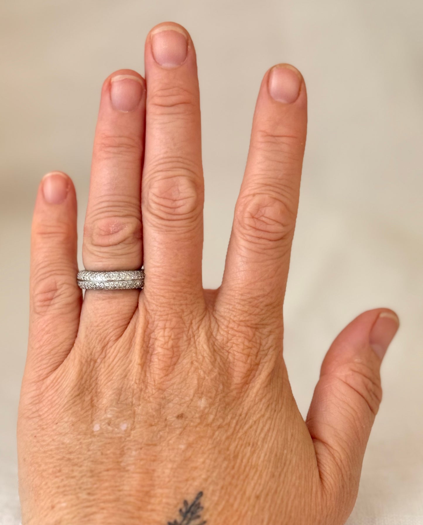 .18ct white gold 260 diamond domed 3 row Micropavé double ring band