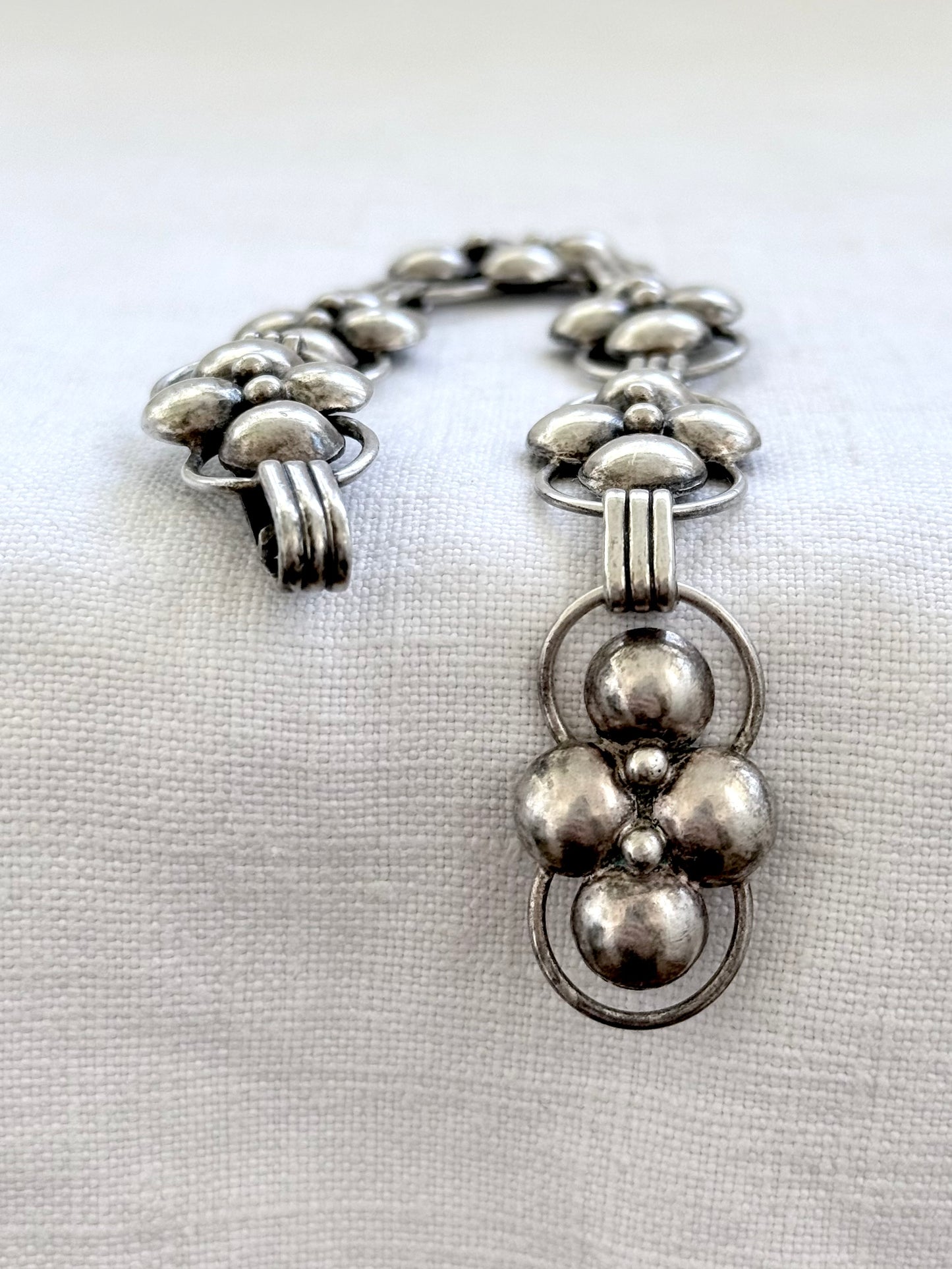 .1940s .1950s .925 Candida designer Collectors Mid 20th century Sterling Silver collectors Joe Calafato Candida geometric form modernist heirloom South African artisan abstract flower form bracelet