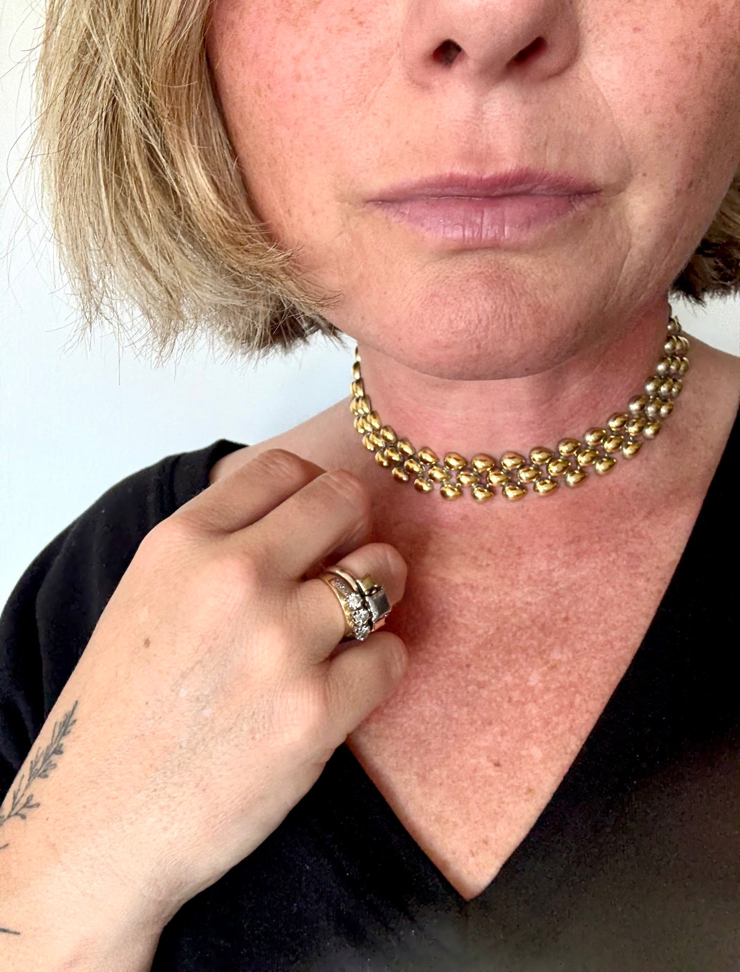 .1950s .835 gold fill modernist choker chain European silver fancy form necklace