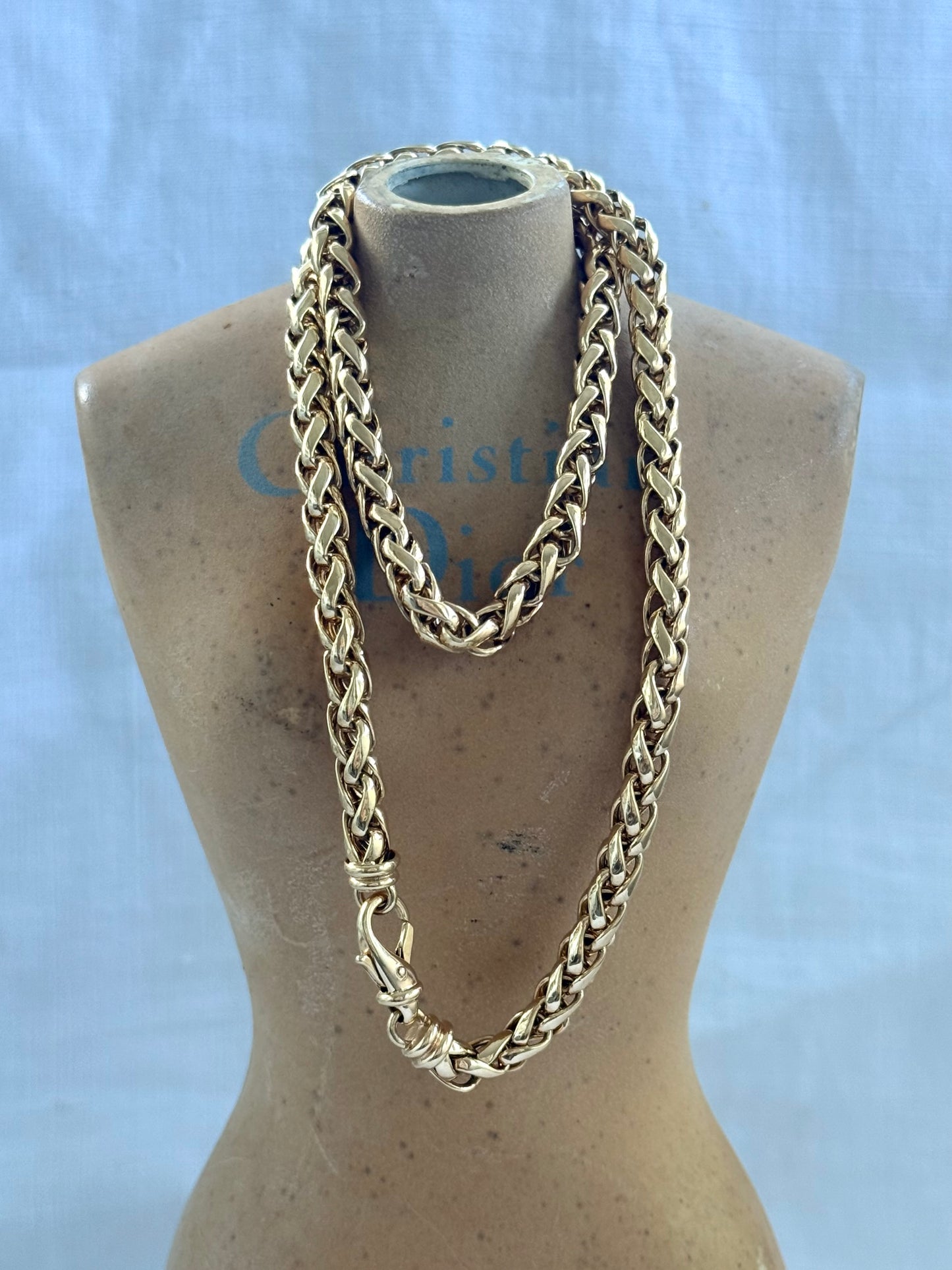 .1980s .1990s .375 gold .6mm wide modernist chunky yellow 9ct gold thick rope weave Italian luxurious gold chain necklace