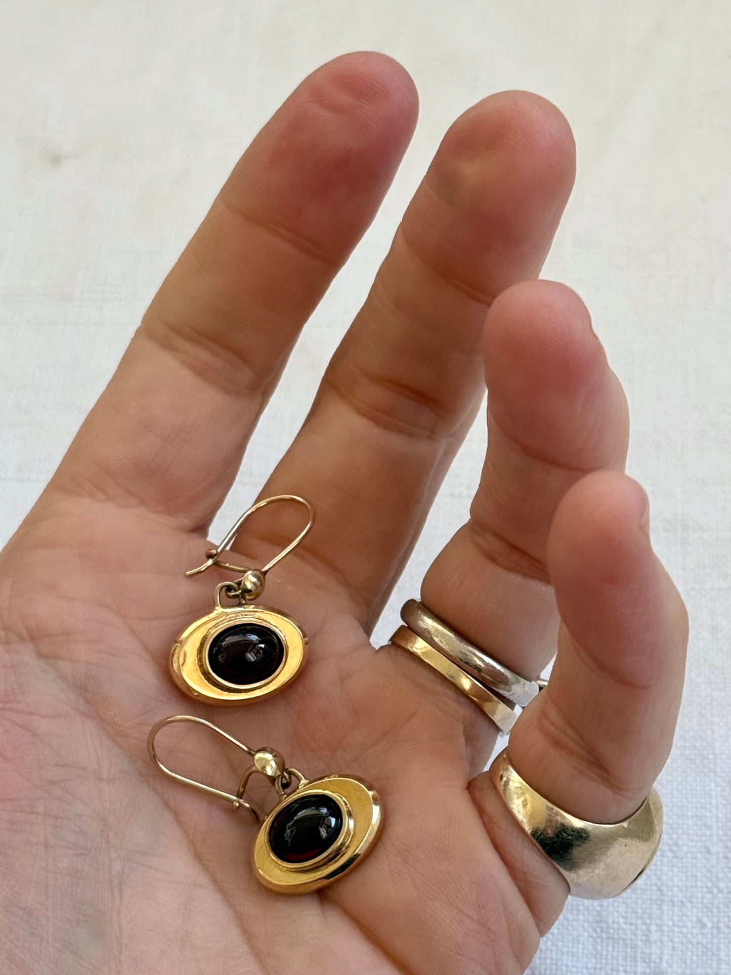 .15ct rose gold .1942 .625 gold Garnet cabochon gemstone collectors oval heirloom cufflink drop dangle earrings