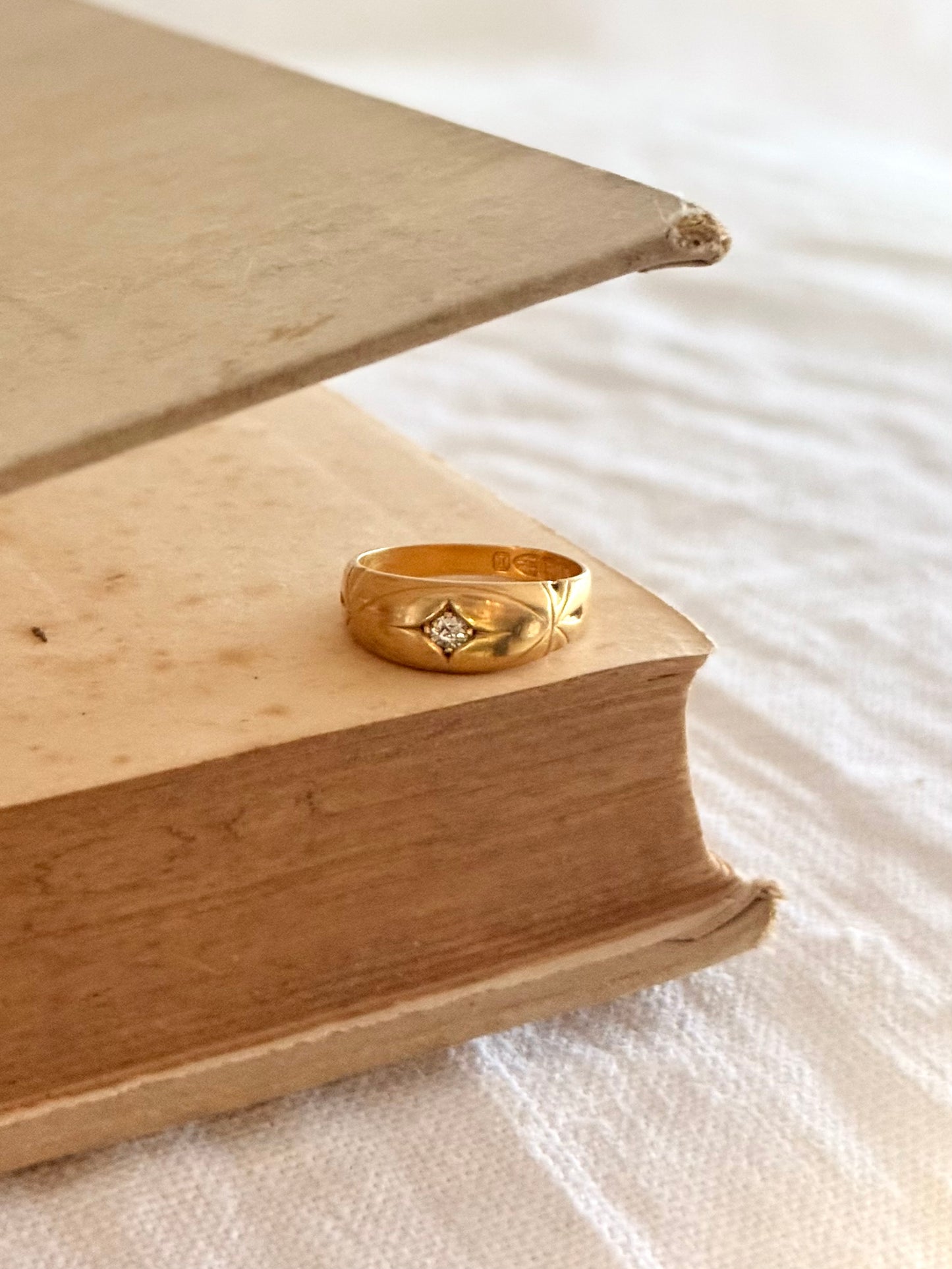 .1892 .18ct .1 diamond Chester circa 1892 fancy star starburst diamond gypsy band high carat gold engagement wedding commitment ring