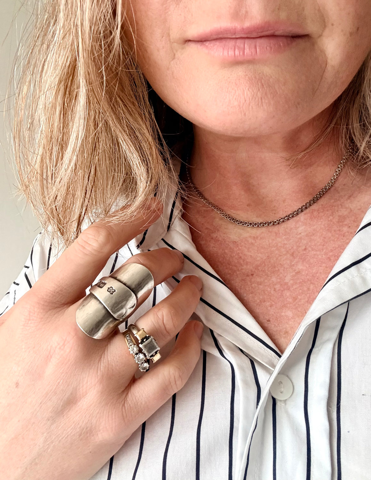 .1960s .1970s .925 modernist geometric form fancy form star form flat link track link segment link solid silver fancy chain necklace