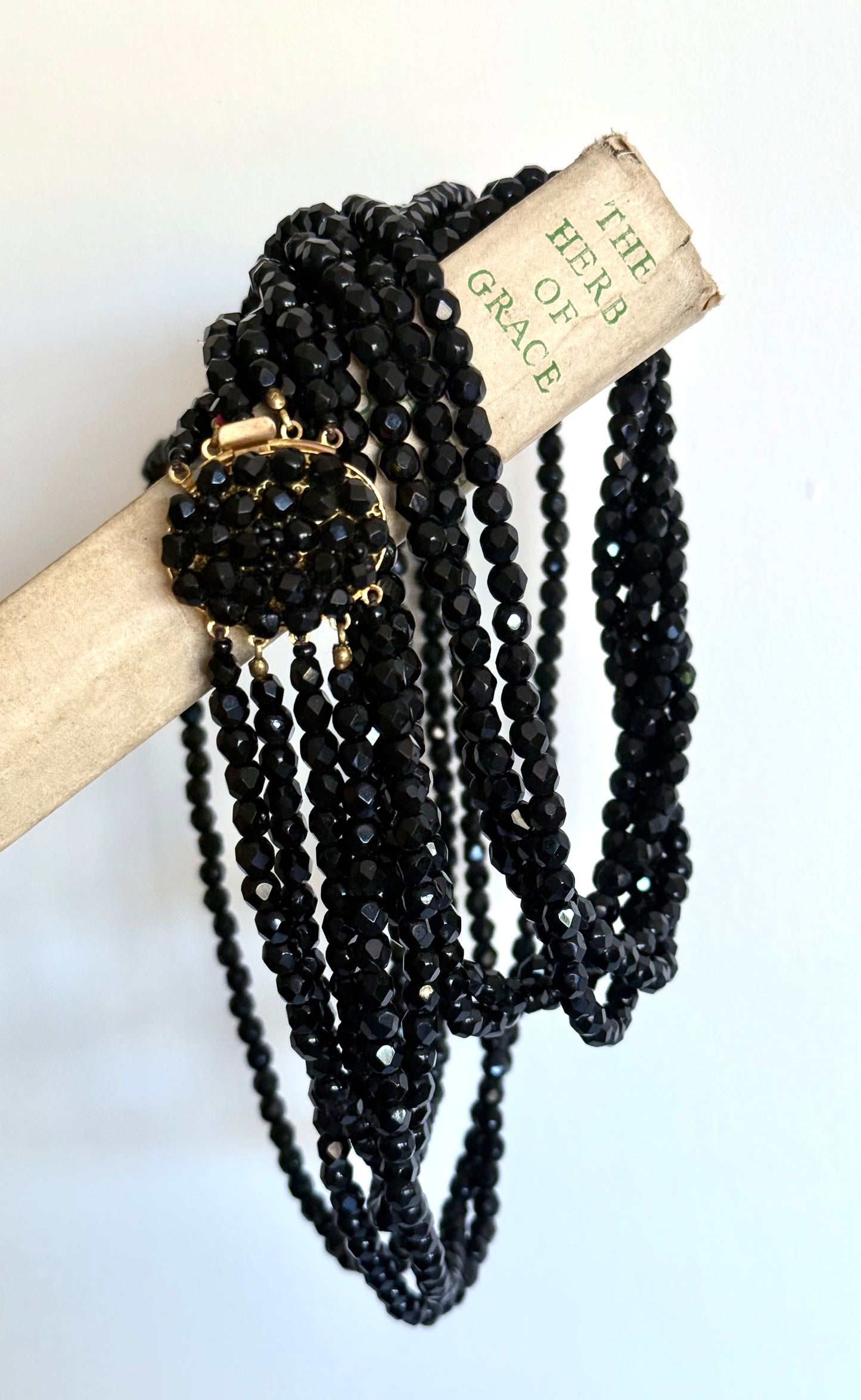 .1940s 1950s .5 strand .96cm long glamorous jet black faceted glass bead multi strand long cocktail necklace
