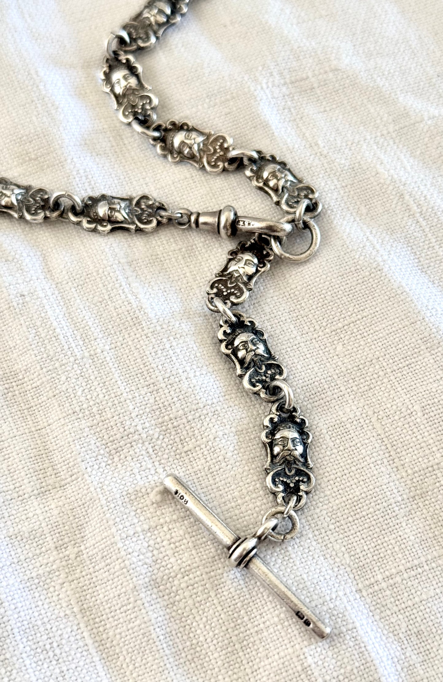 .1880s .1890s .1900s antique truly Rare Japanese Oriental man segmented hallmark silver and silver plated fob chain necklace