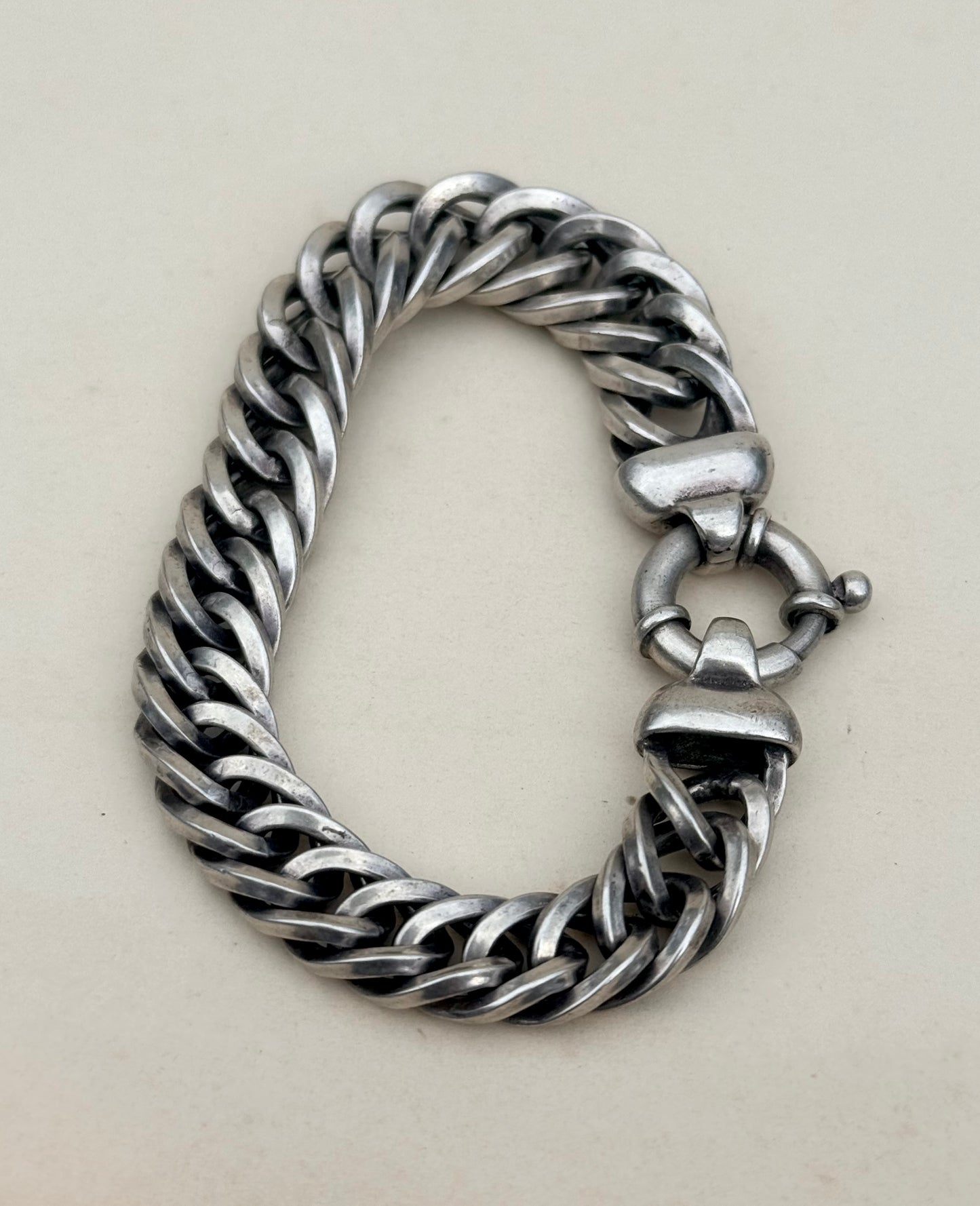 .1980s .1990s ultra chunky “fat boy” .925 wide link curb link chunky fish bone link sterling silver signoretti clasp bracelet