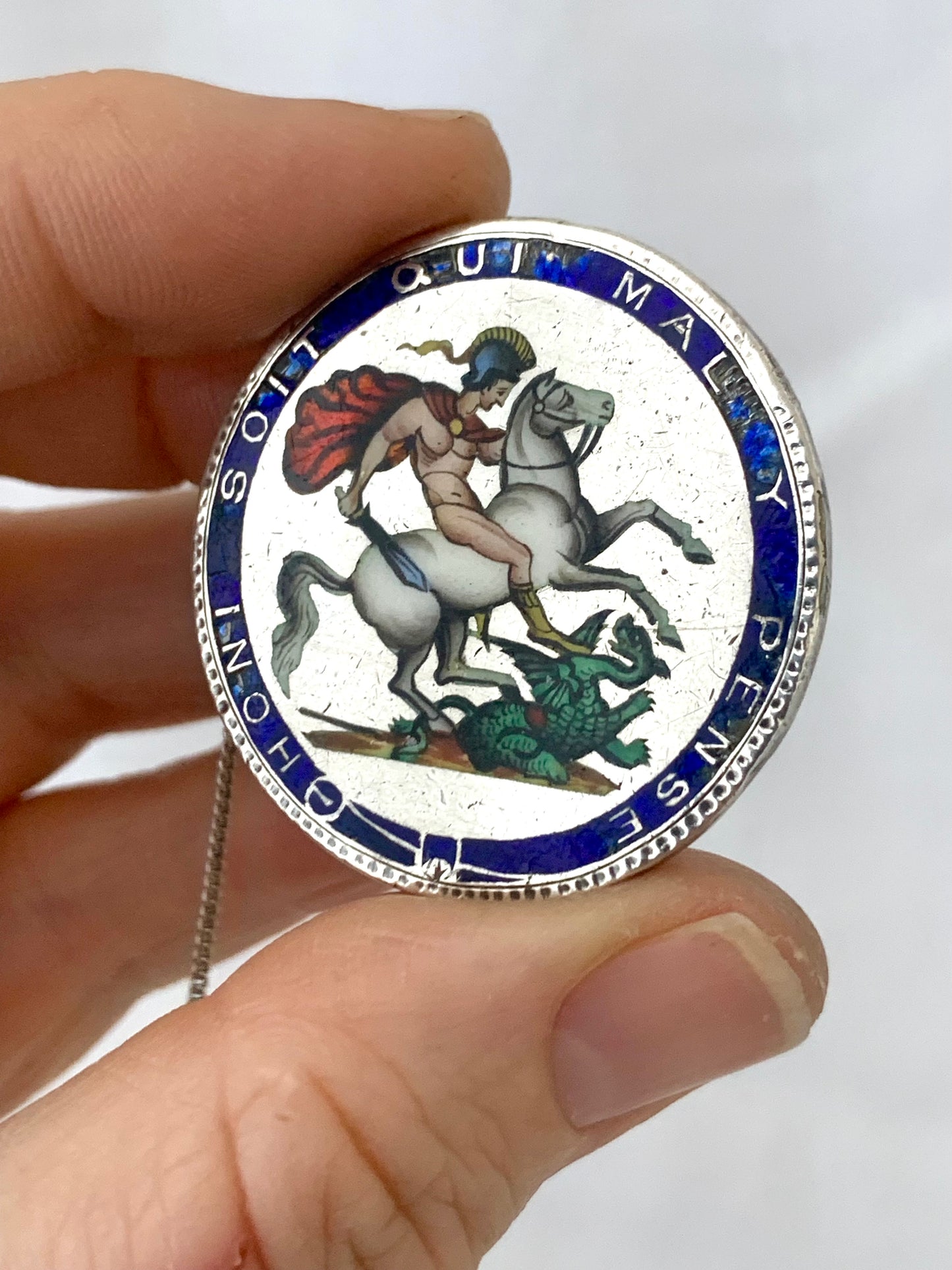 .1818 .1819 .1820 .925 antique Sterling silver George III Antique Solid Silver English Crown enamel collectors love token Georgian Coin Brooch