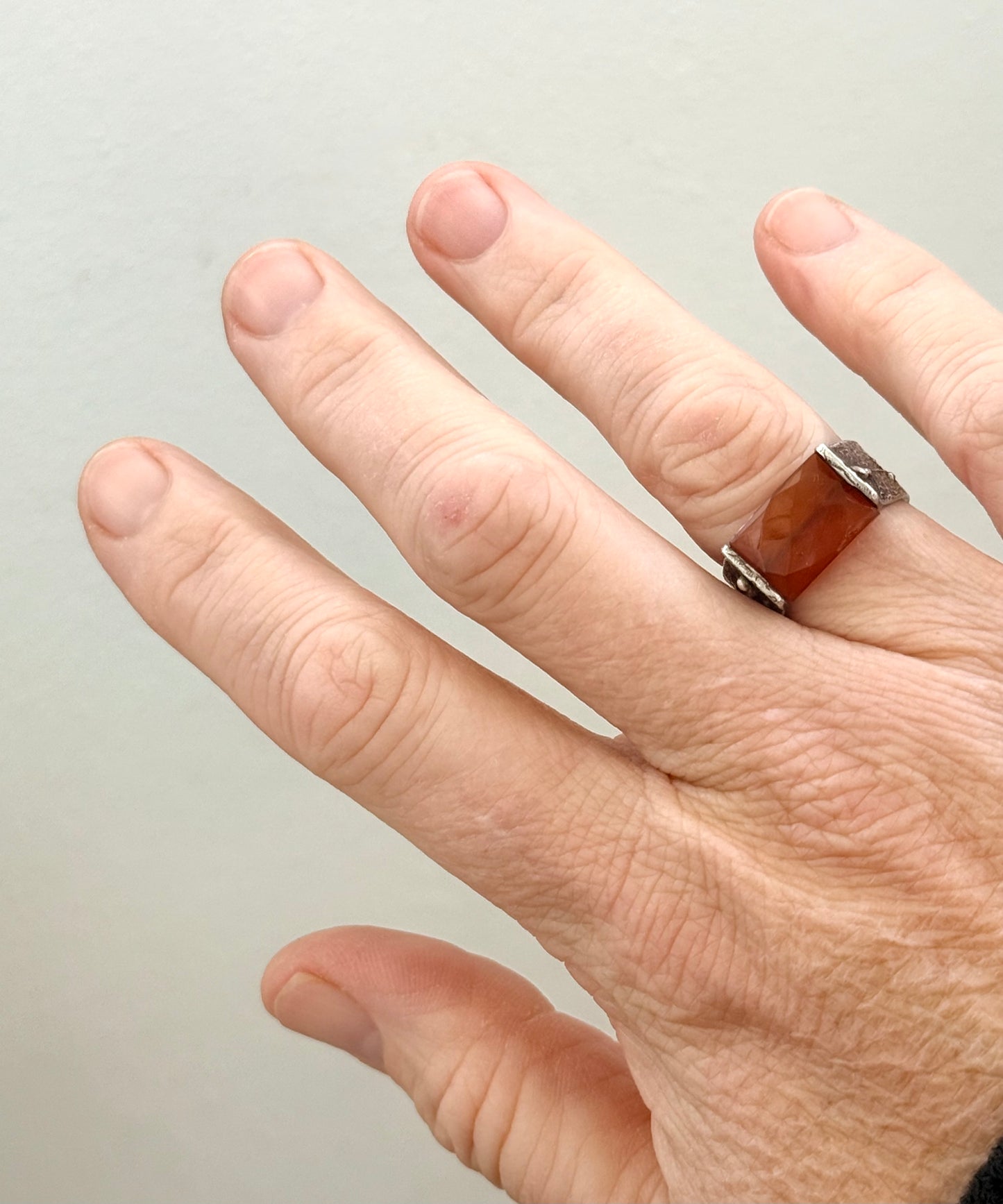.925 Artisan made Carnelian gemstone sterling silver horse shoe hand made saddle ring swivel gemstone studio made shape gemstone bead ring