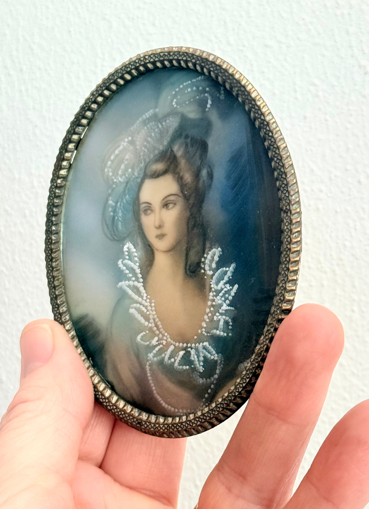 .1800s revival hand painted antique art miniature portrait original miniature reproduction hand painted portrait in brass frame