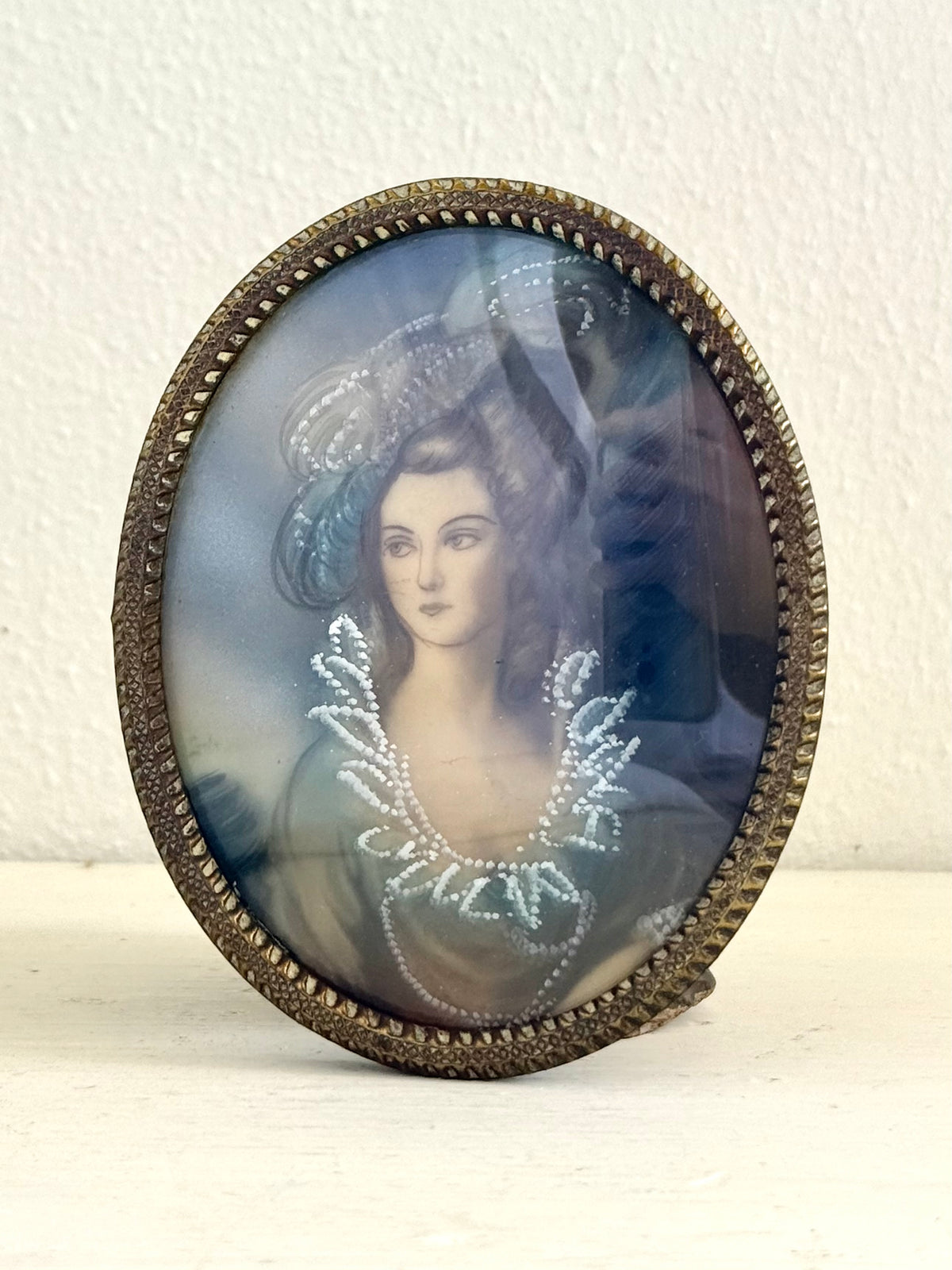 .1800s revival hand painted antique art miniature portrait original miniature reproduction hand painted portrait in brass frame