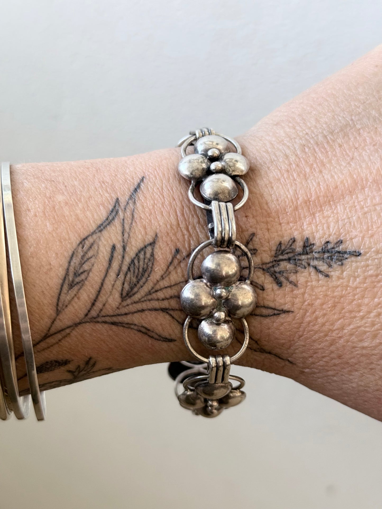 .1940s .1950s .925 Candida designer Collectors Mid 20th century Sterling Silver collectors Joe Calafato Candida geometric form modernist heirloom South African artisan abstract flower form bracelet