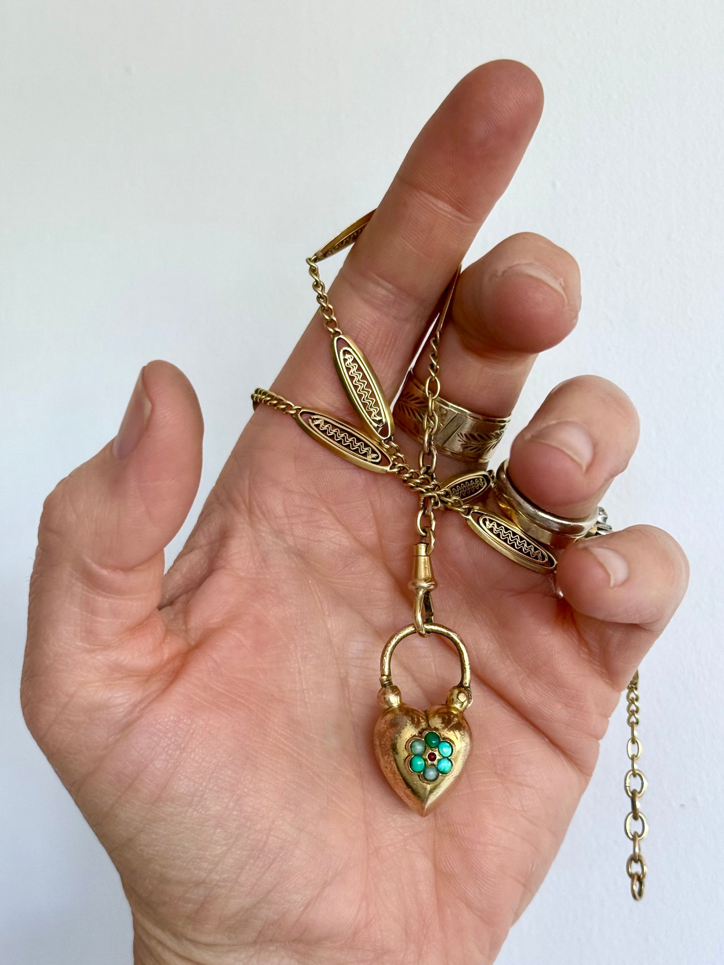 .1800s .1860s antique Georgian to Victorian era collectors heavy Gold fill large puffy heart antique gemstone padlock clasp pendant