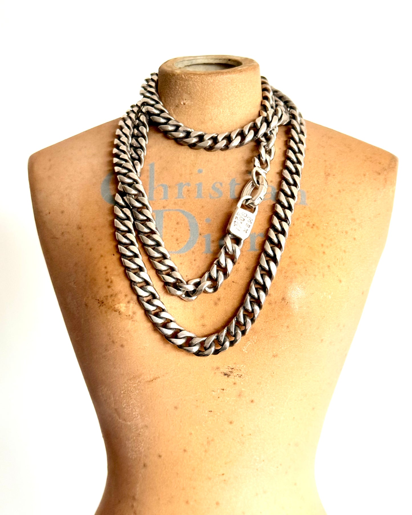 .1950s .1960s .925 chunky Mexican Modernist chunky solid sterling silver fancy form curb chain necklace with oval extender clasp fitting