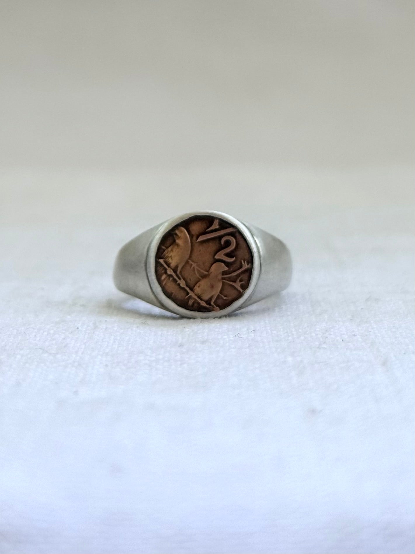 .925 .1970s .1980s 1/2 cent South African artisan made solid silver signet ring