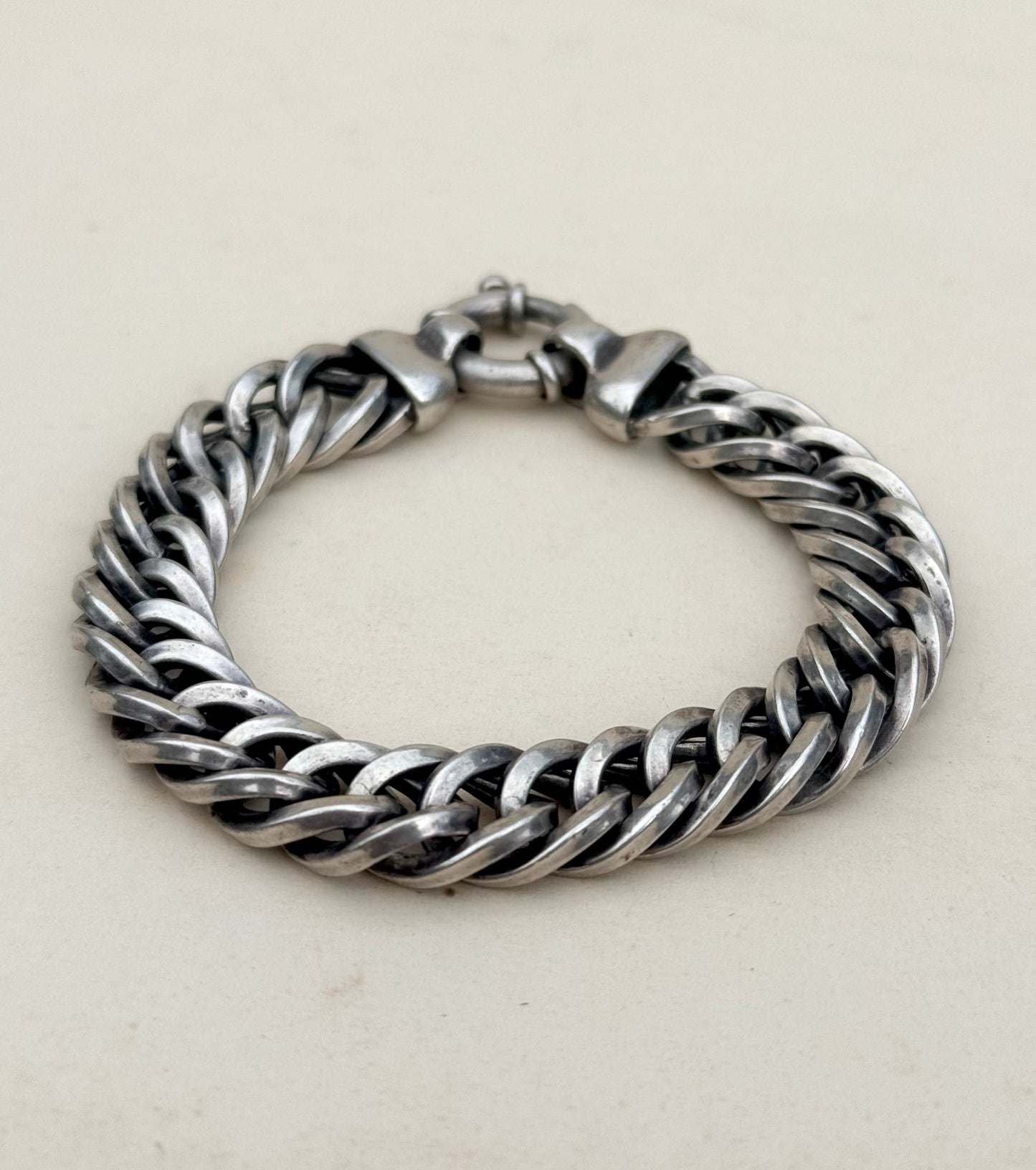 .1980s .1990s ultra chunky “fat boy” .925 wide link curb link chunky fish bone link sterling silver signoretti clasp bracelet