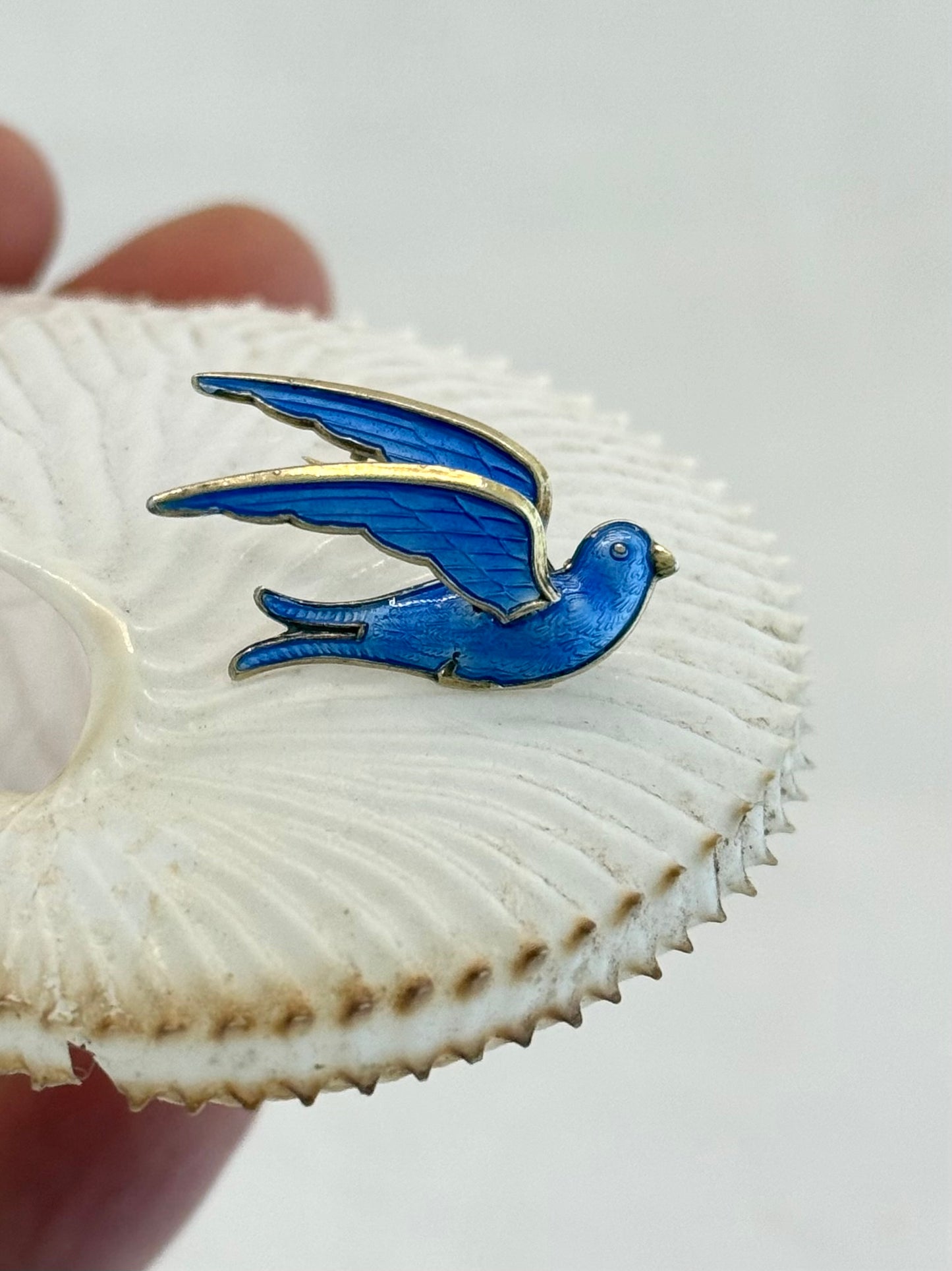 .1950s collectors bird dove royal blue enamel brooch by Hans Myhre of Oslo Norway