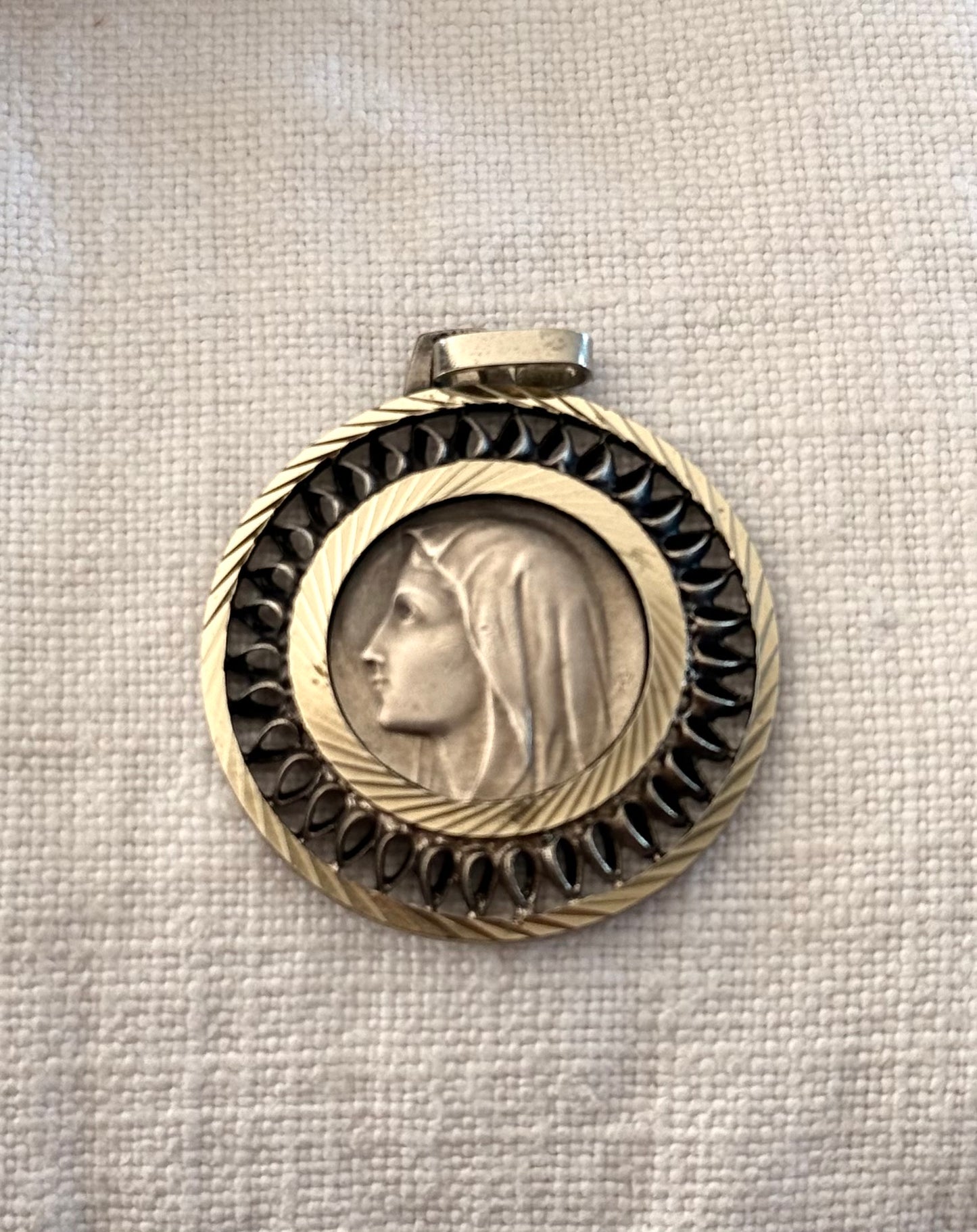 .1950s .1970s French Religious Holy Virgin Mother Maria Fatima Roman Catholic signed medallion token pendant