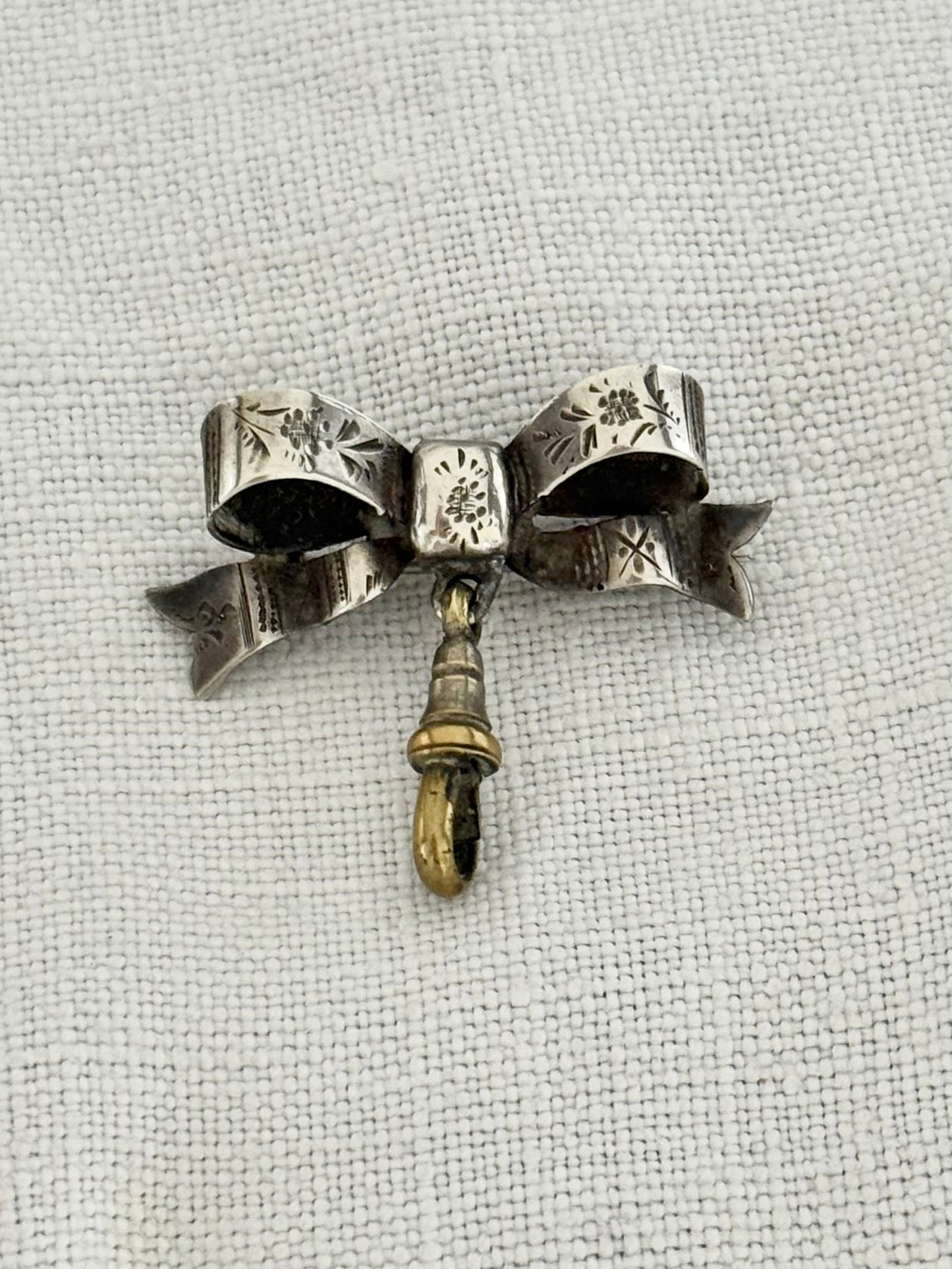 .1912 .925 antique Bow Ribbon original Chester hallmark silver sweetheart lapel fob watch brooch pin