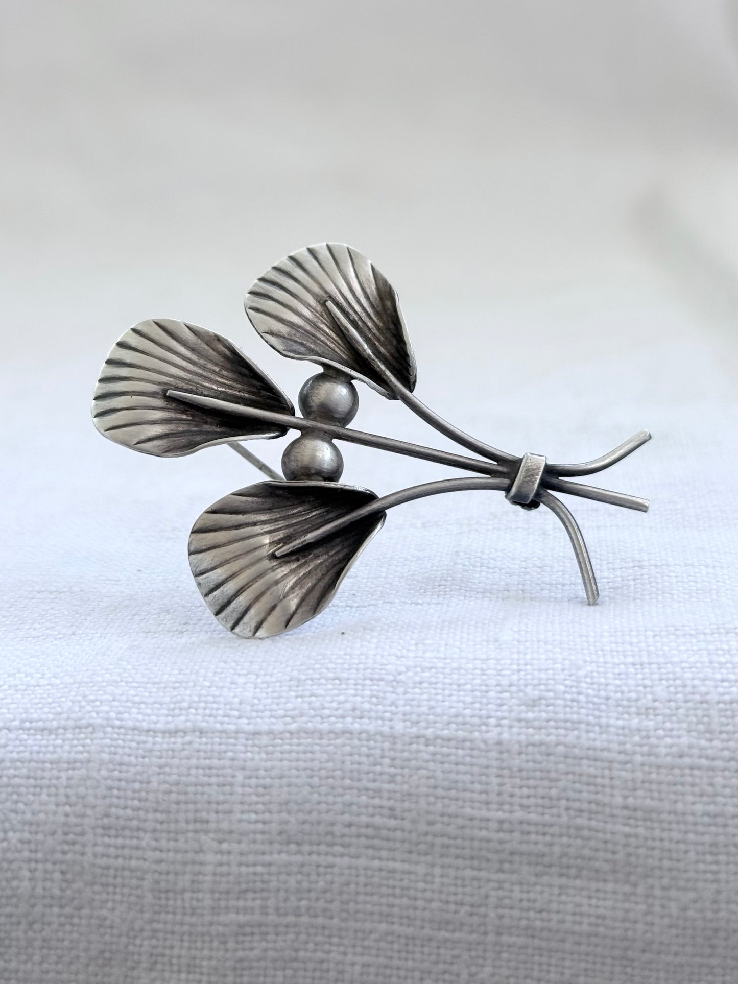 .1950s .925 modernist Scandinavian Mid Century Modern collectors leaf form brooch