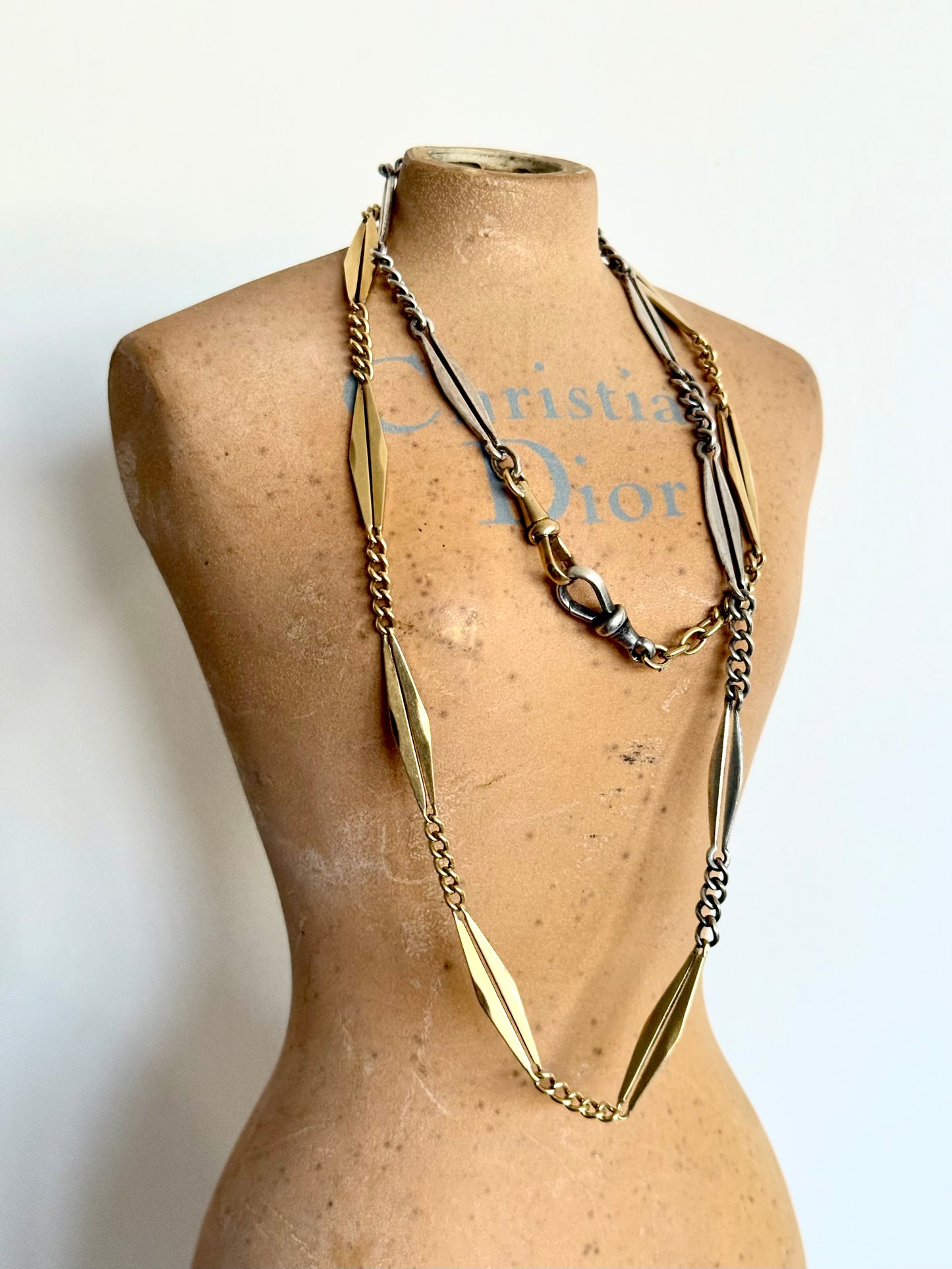 .18ct .1890s .1900s antique rare beautiful French yellow gold and silver Art Nouveau Belle Epoque era fancy link bevelled diamond link 750 gold and 925 silver chain link necklace