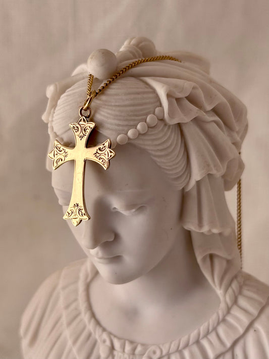 .1900s .1950s .375 .9ct antique Edwardian style gold religious faith cross gold pendant