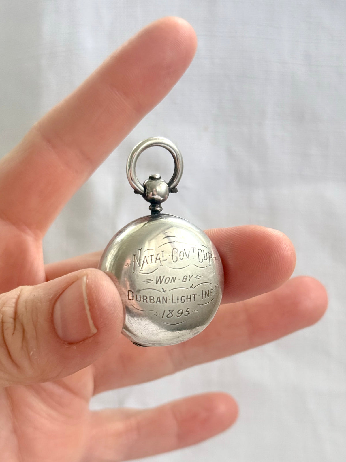 .1890 .925 antique Birmingham England historic exquisite early South African Victorian era hallmarked sterling silver Sovereign Chatelaine coin awards prize pendant